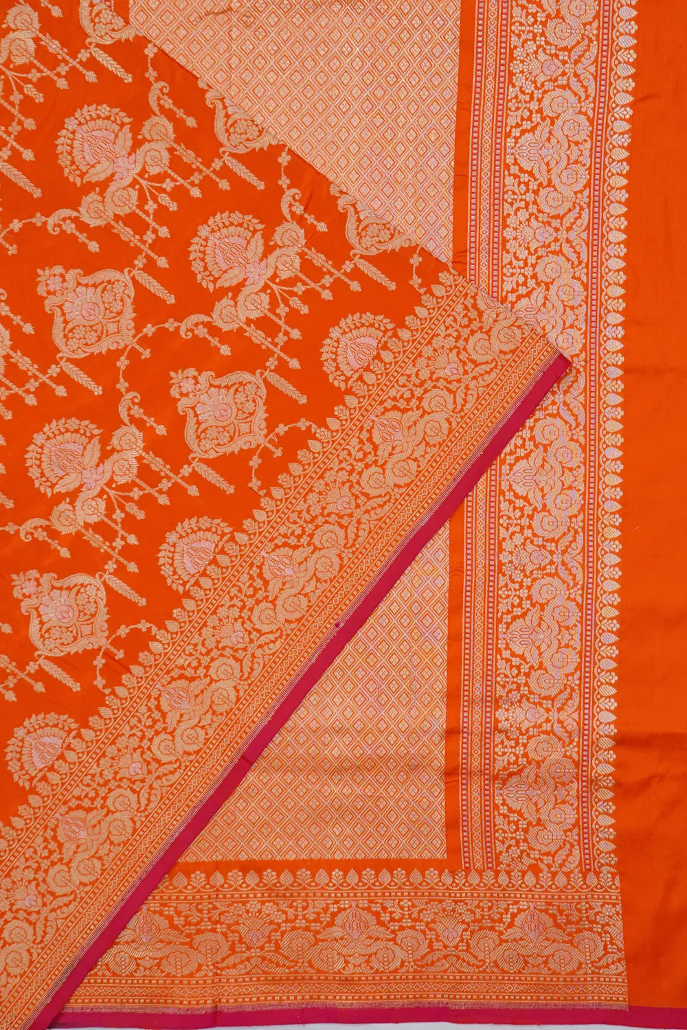 Banarasi Silk Kadwa Jaal Orange Saree