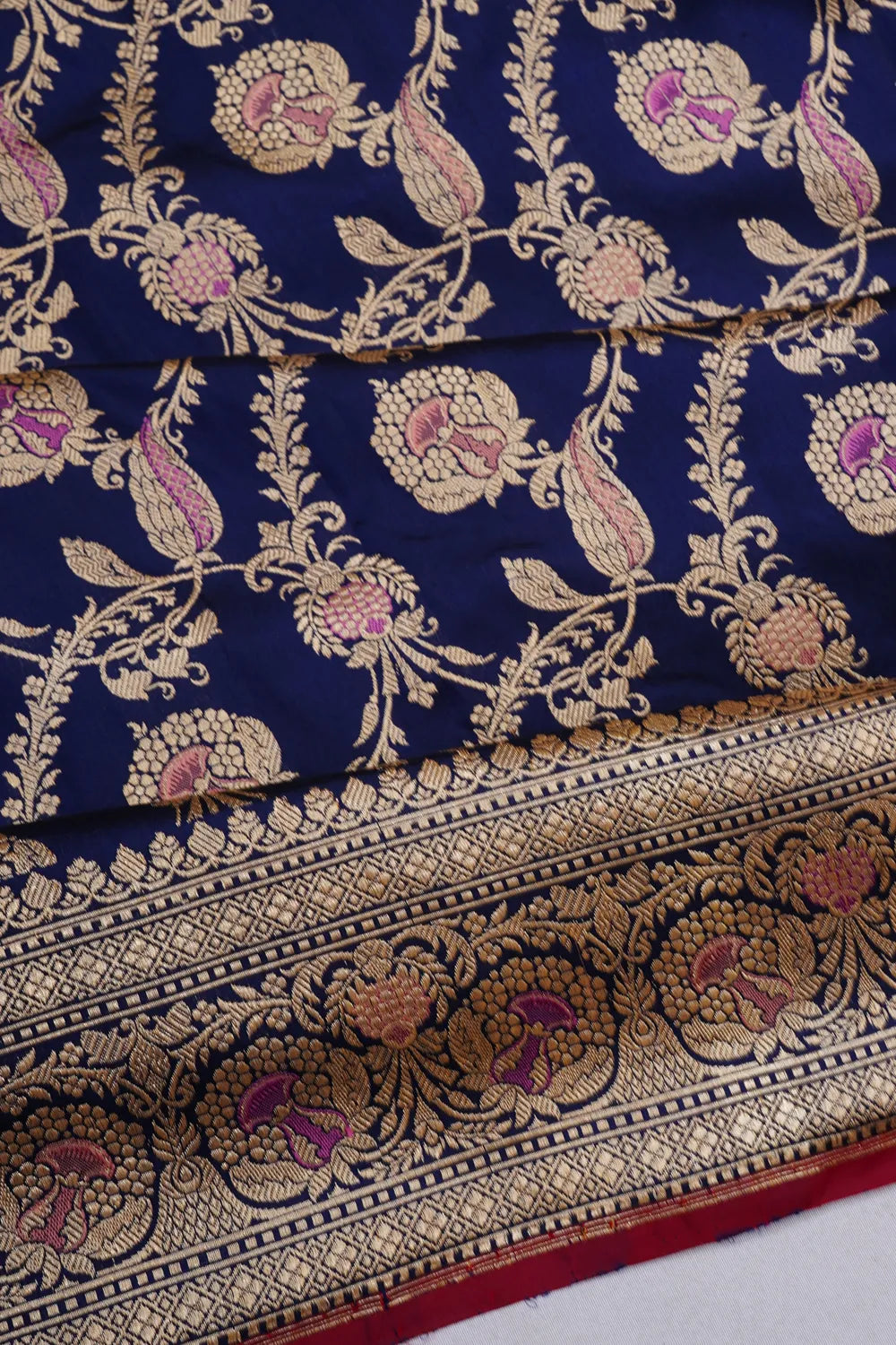 Banarasi Silk Kadwa Meenakari Jaal Dark Blue Saree