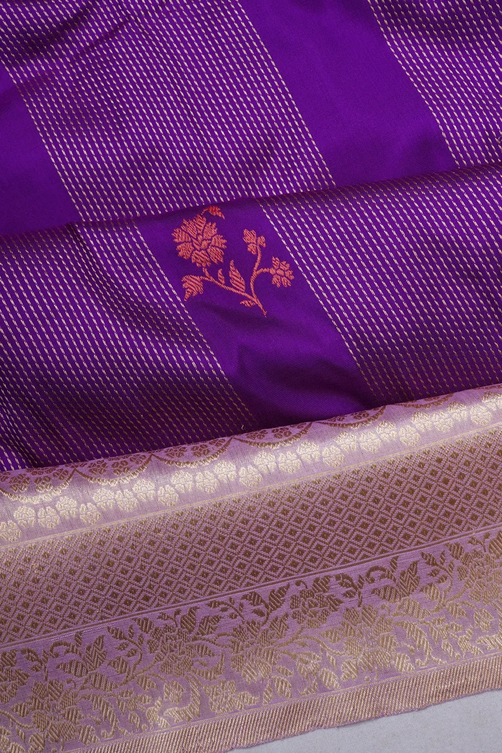 Banarasi Silk Vertical Lines And Butta Purple Saree
