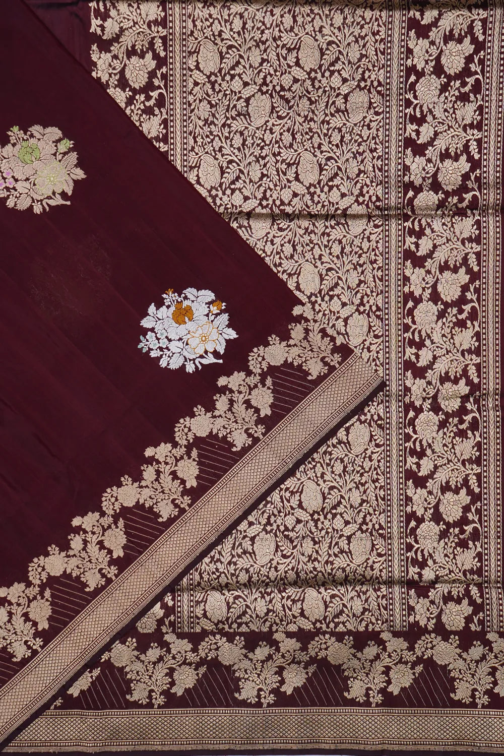 Banarasi Silk Butta Brown Saree