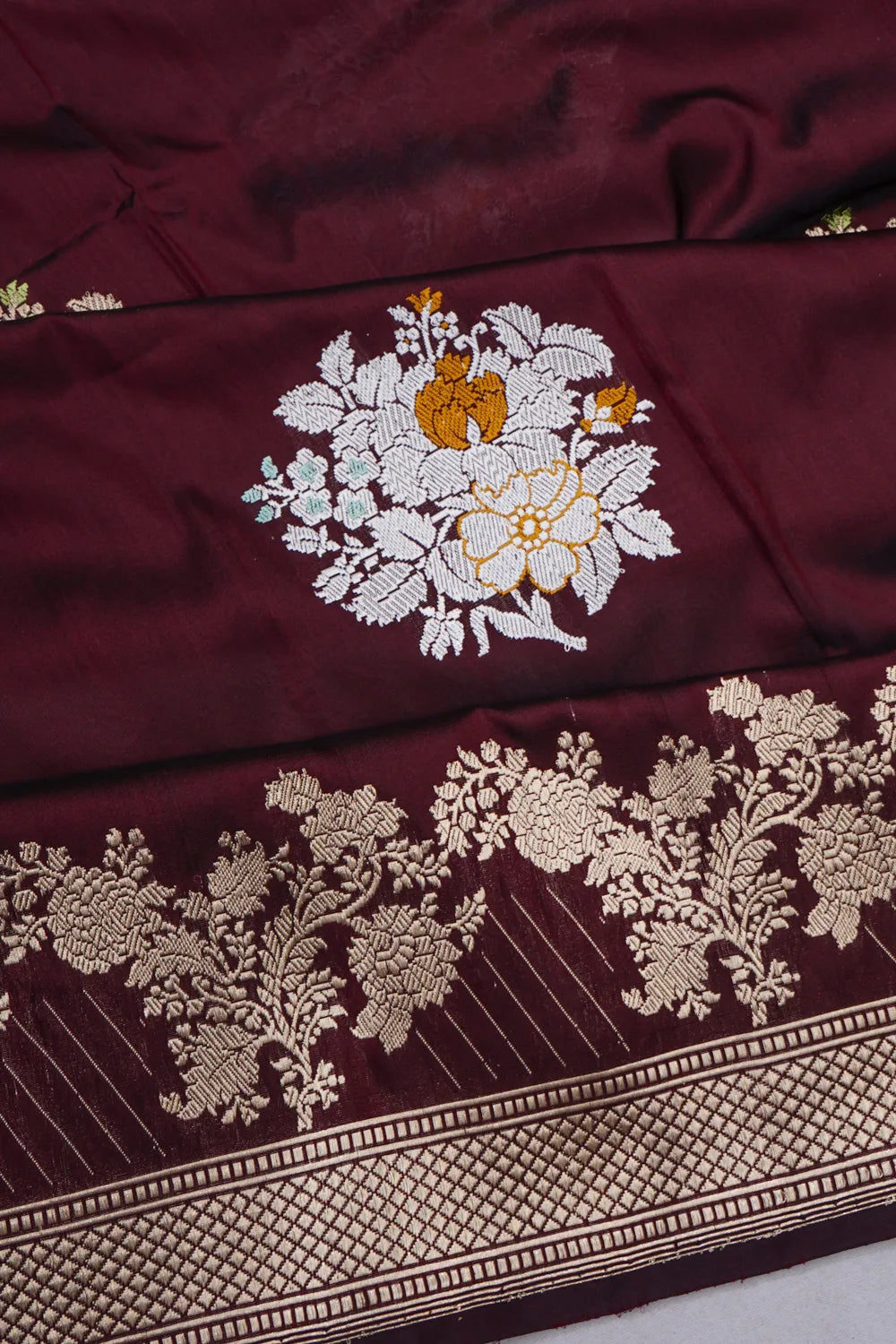 Banarasi Silk Butta Brown Saree