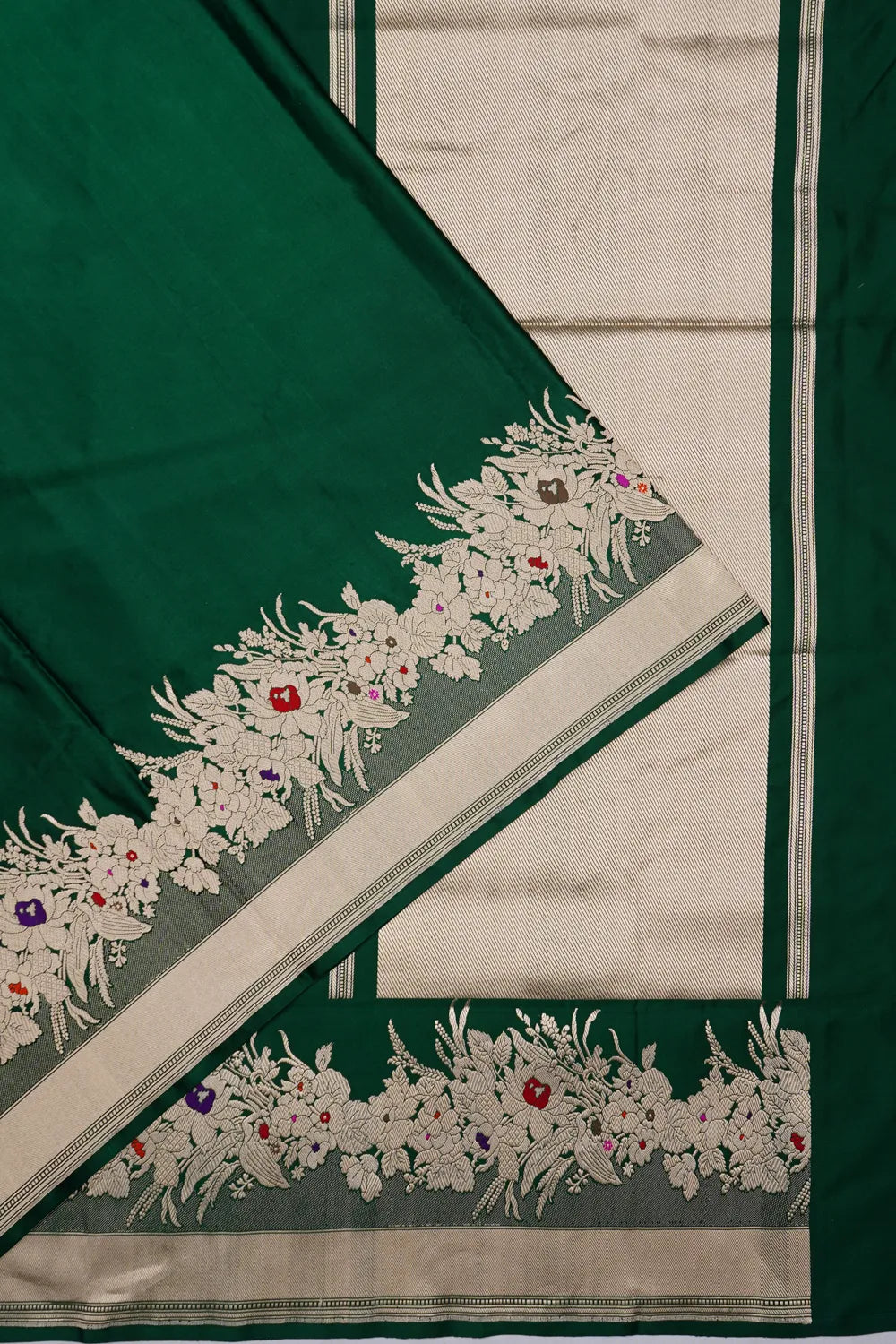 Banarasi Silk Plain Bottle Green Saree