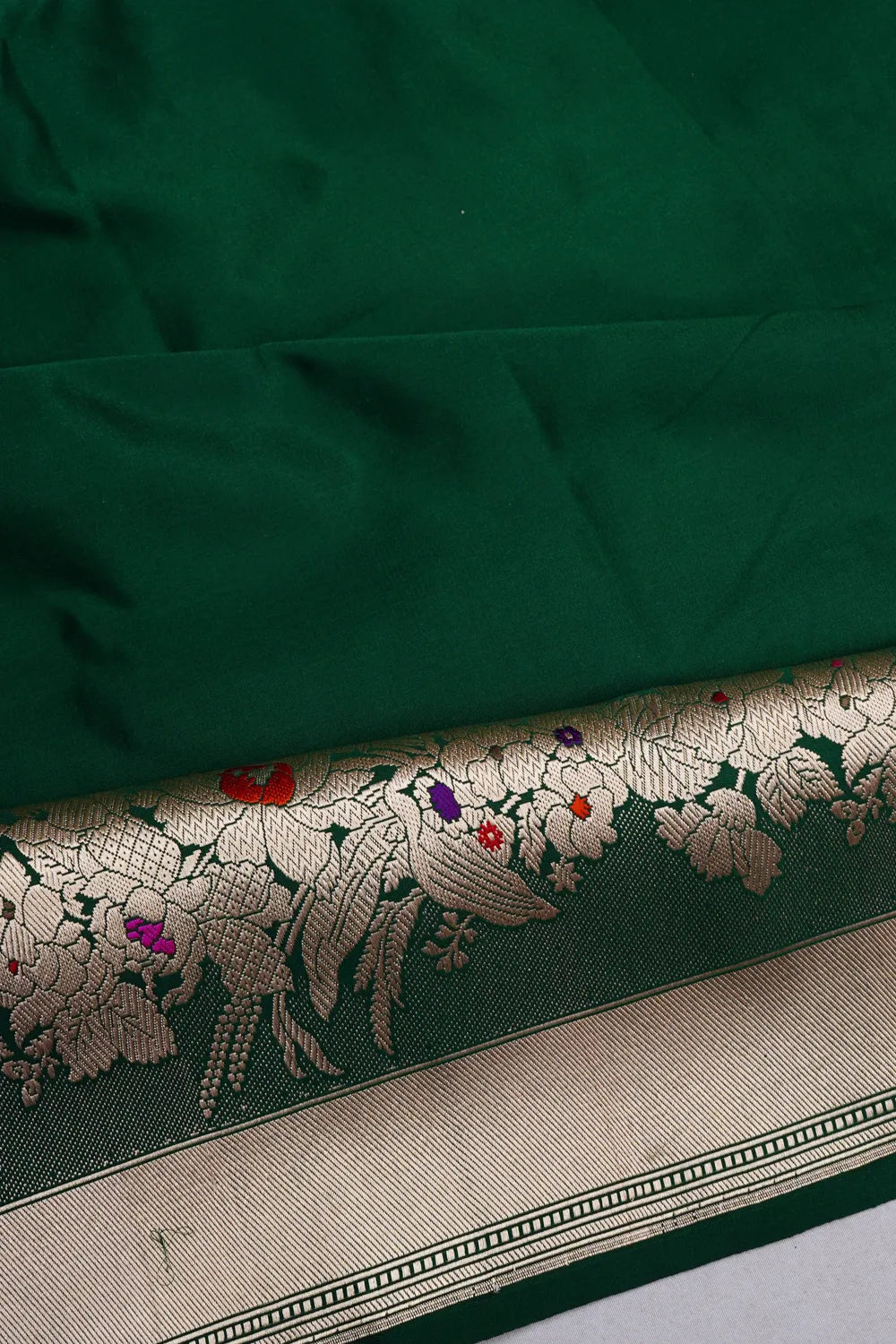 Banarasi Silk Plain Bottle Green Saree