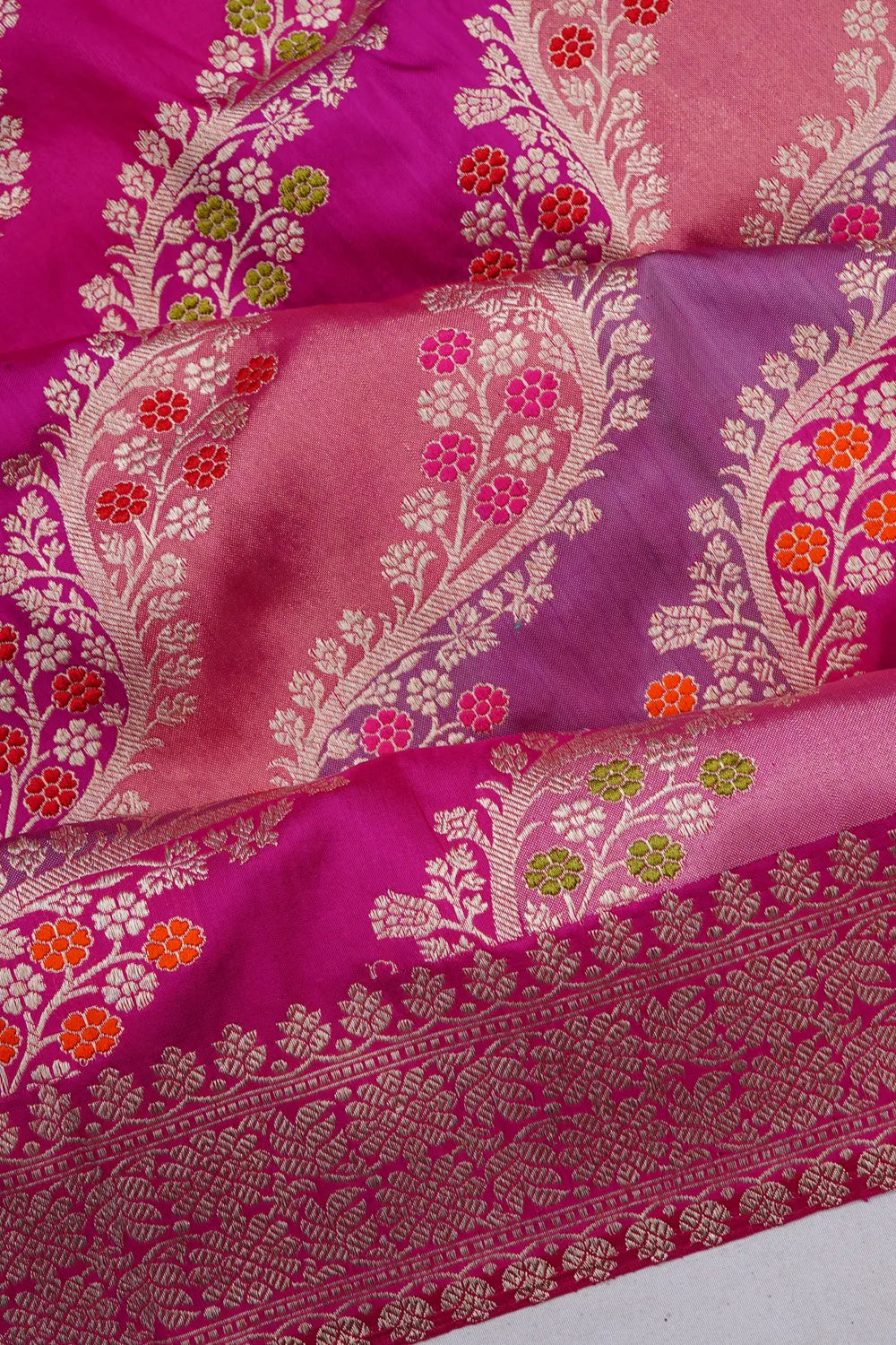 Banarasi Silk Leheriya Jaal Rangkat Pink Saree