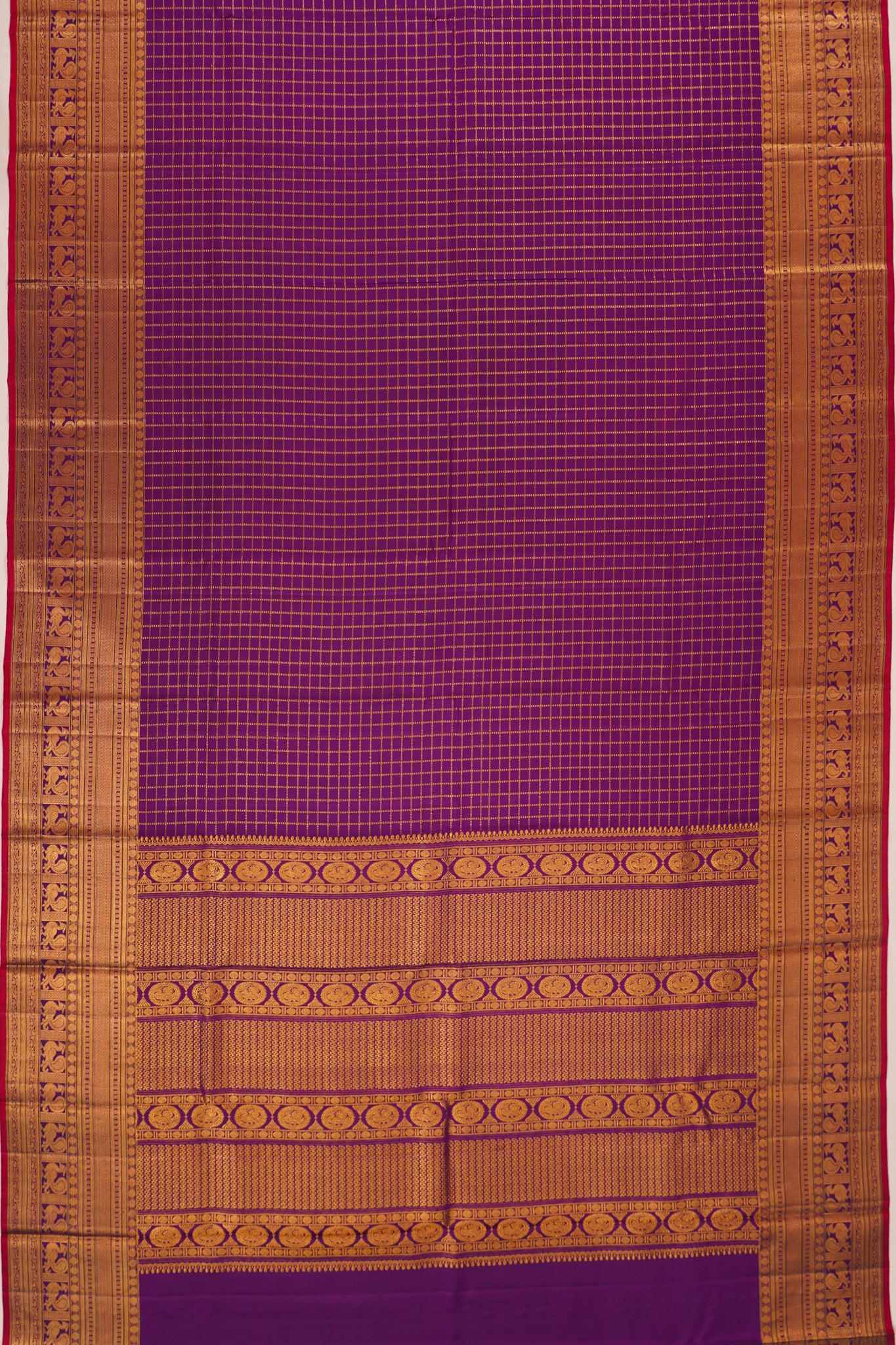 Kanchipuram Silk Twill Checks Violet Saree