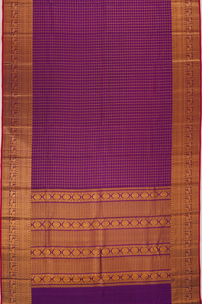 Kanchipuram Silk Twill Checks Violet Saree