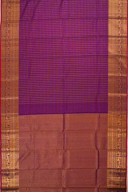 Kanchipuram Silk Twill Checks Violet Saree
