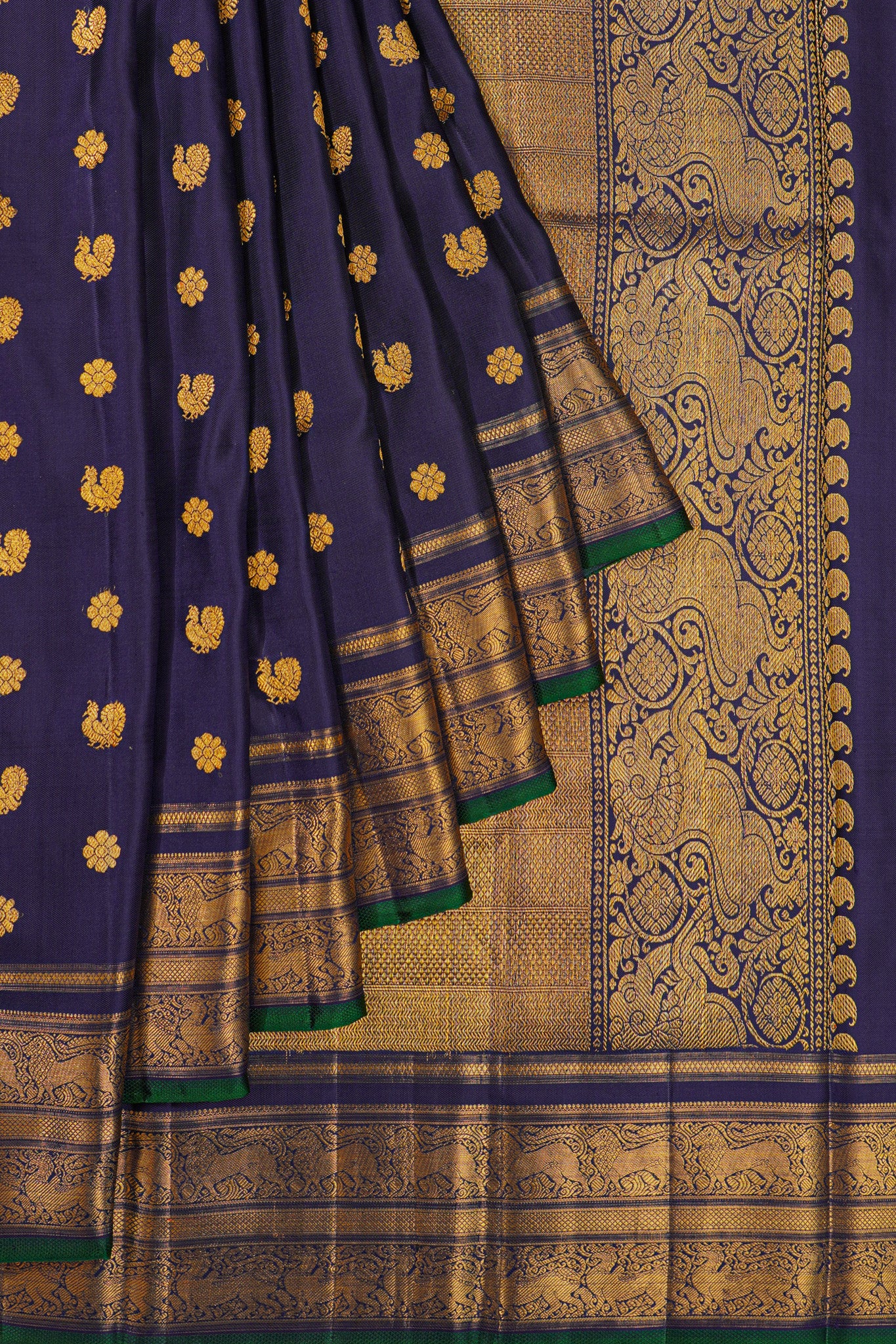 Kanchipuram Silk Butta Dark Blue Saree