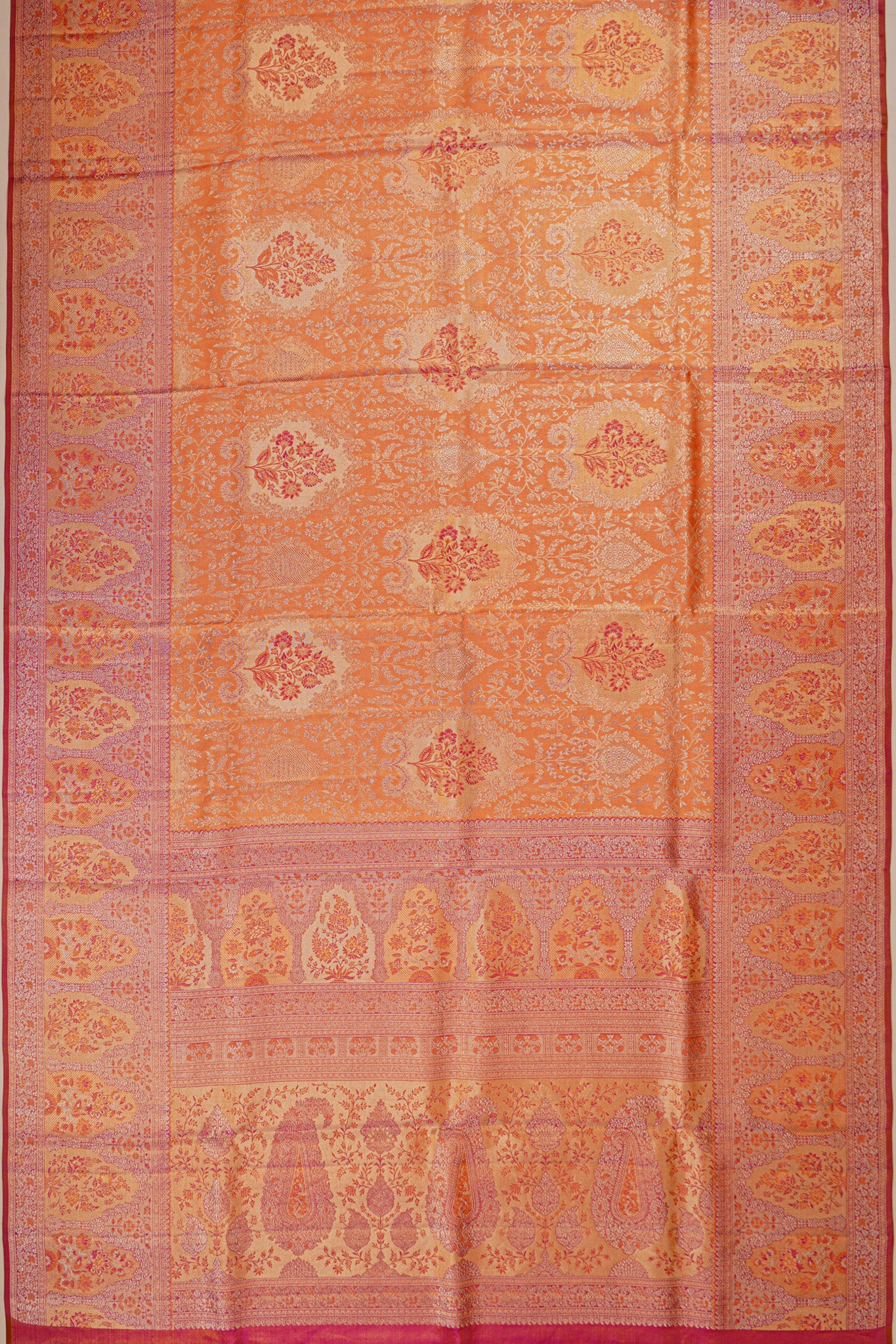 Kanchipuram Silk Tissue Brocade Orange Saree
