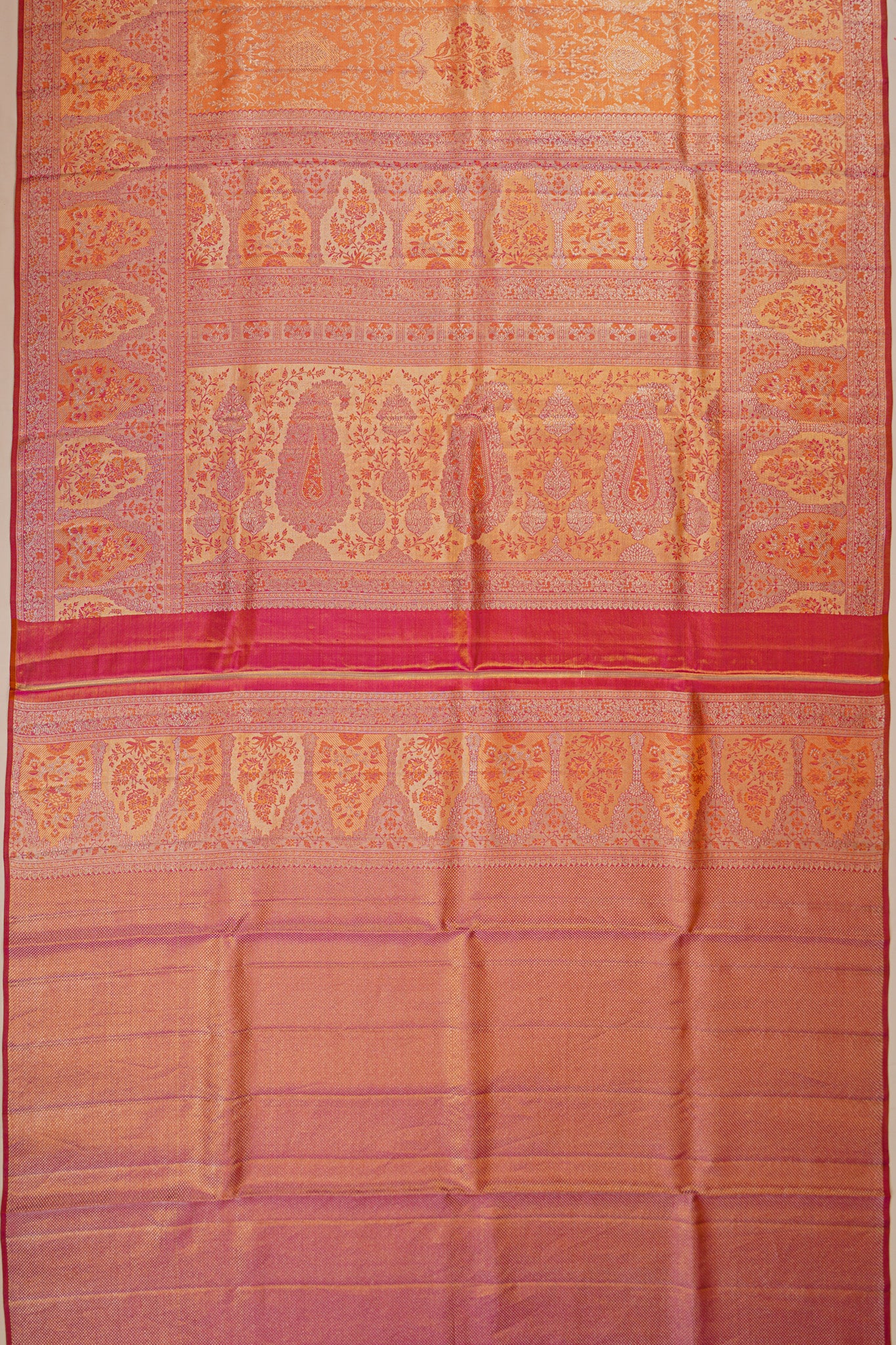 Kanchipuram Silk Tissue Brocade Orange Saree