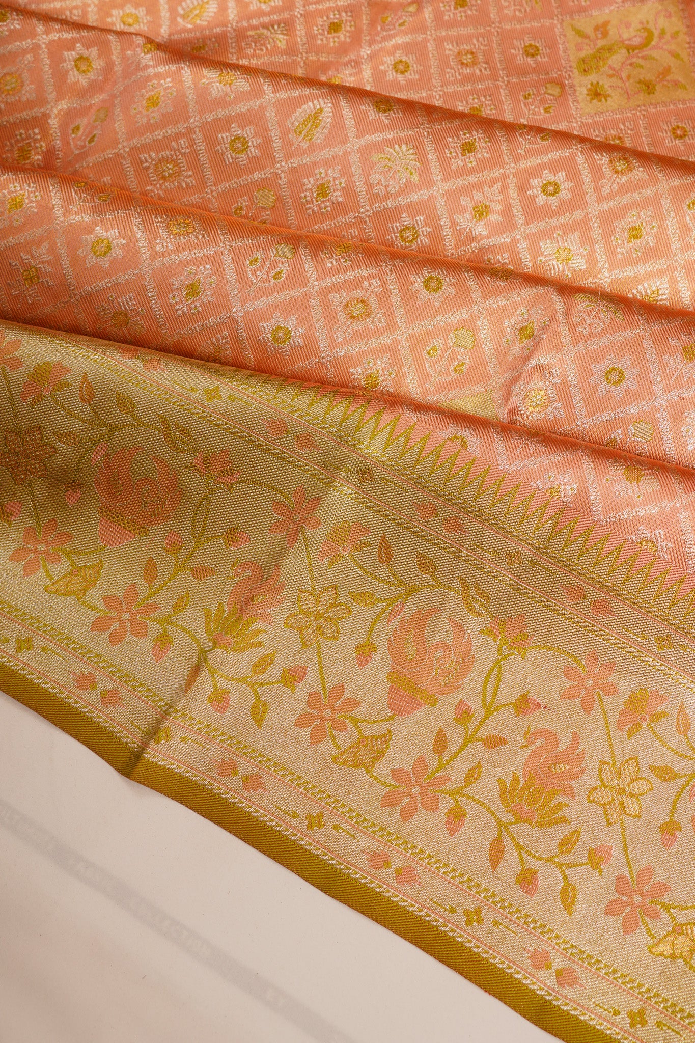 Kanchipuram Silk Tissue Brocade Orange Saree