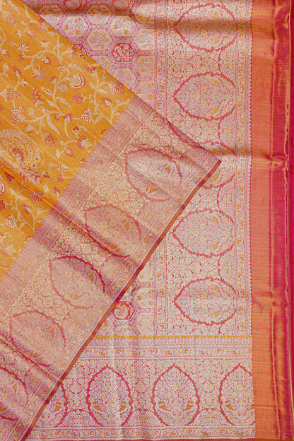 Kanchipuram Silk Tissue Jaal Mustard Yellow Saree