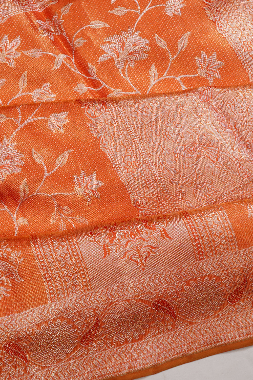 Kanchipuram Silk Tissue Brocade Orange Saree