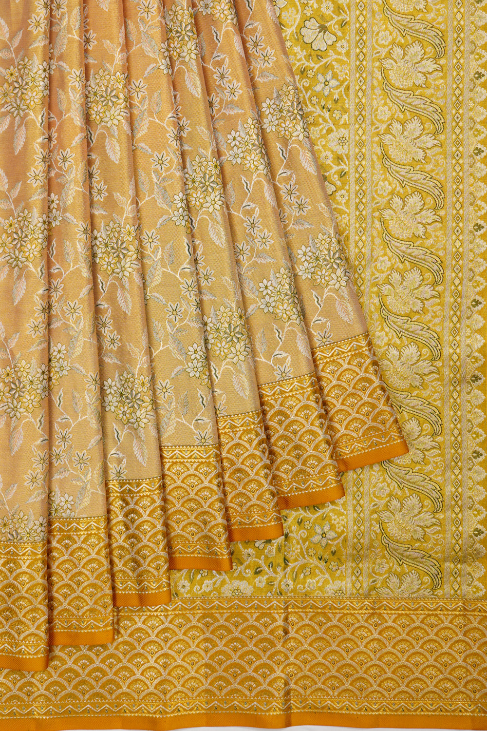 Kanchipuram Silk Tissue Brocade Gold Saree