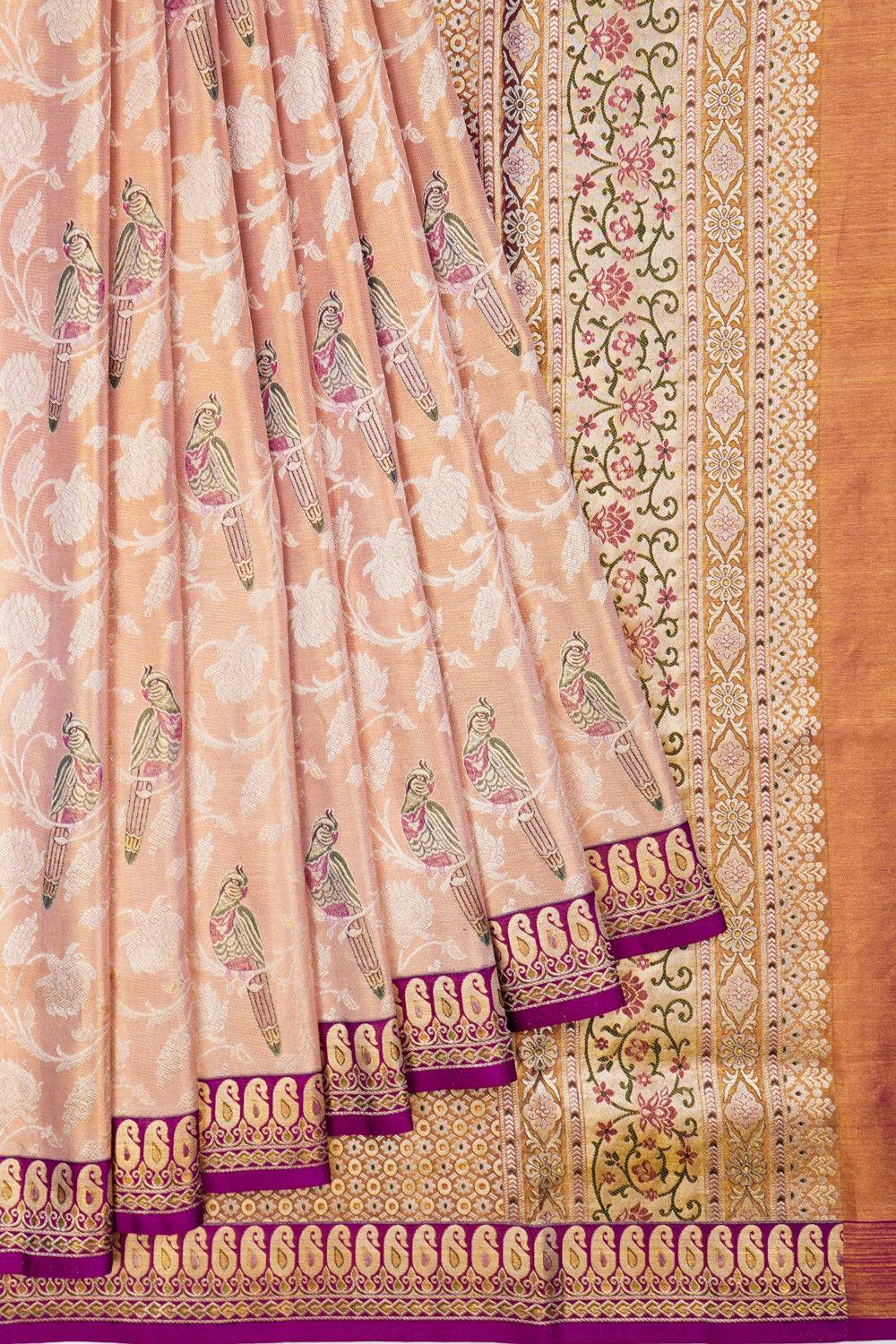 Kanchipuram Silk Tissue Jaal Peach Saree