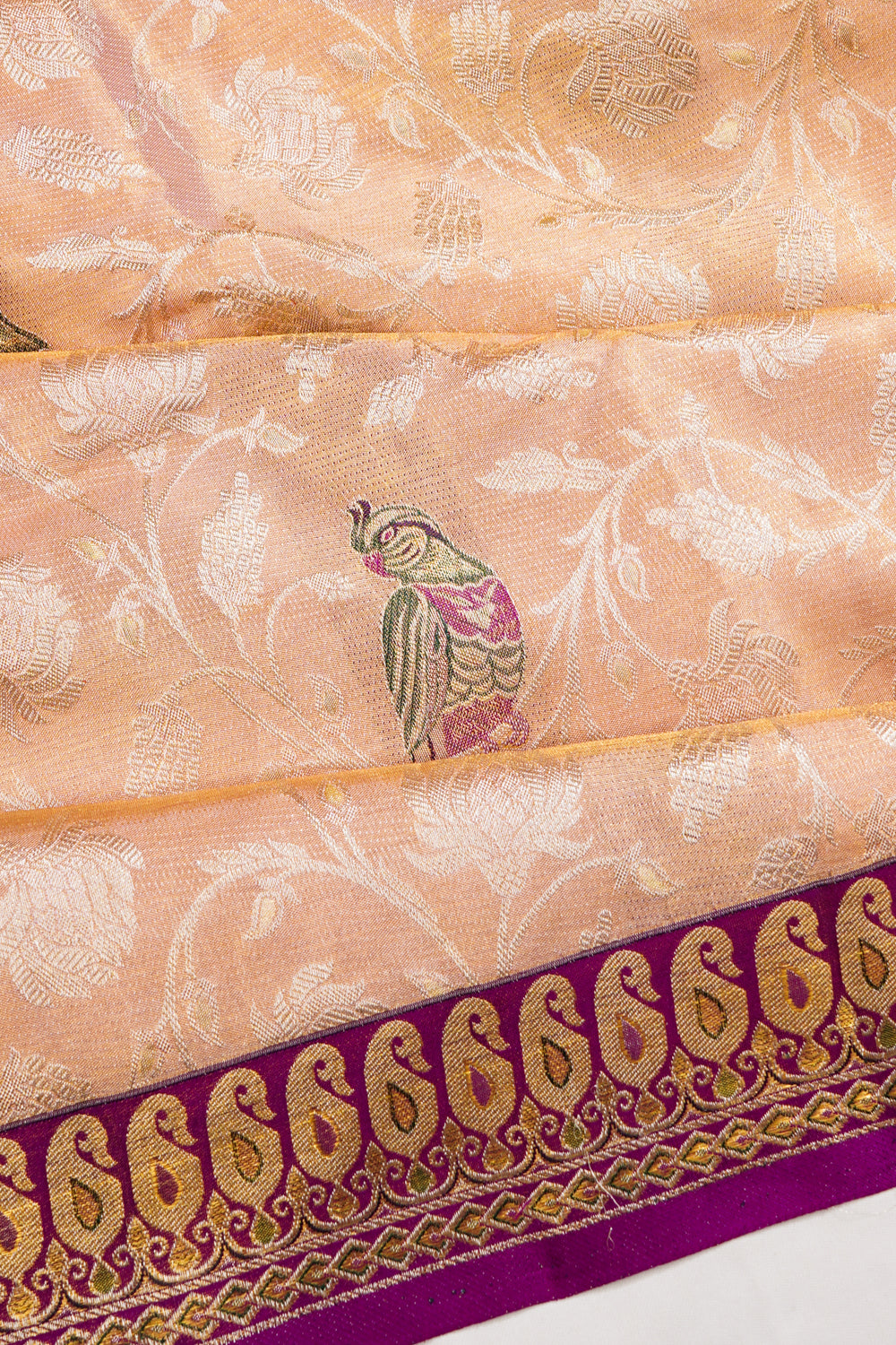 Kanchipuram Silk Tissue Jaal Peach Saree
