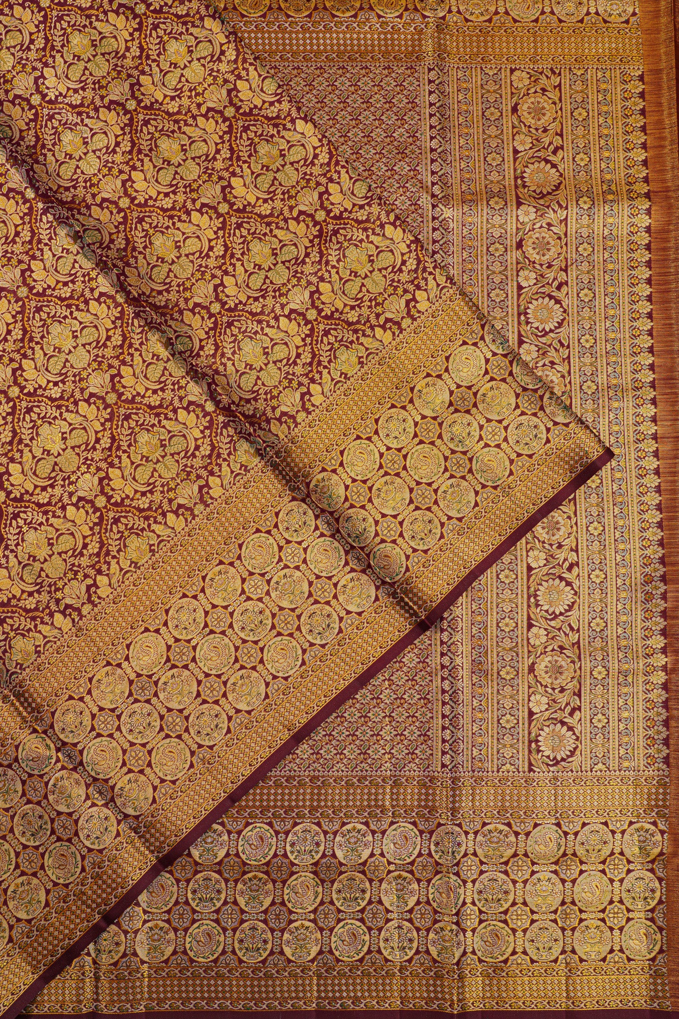 Kanchipuram Silk Tissue Brocade Maroon Saree