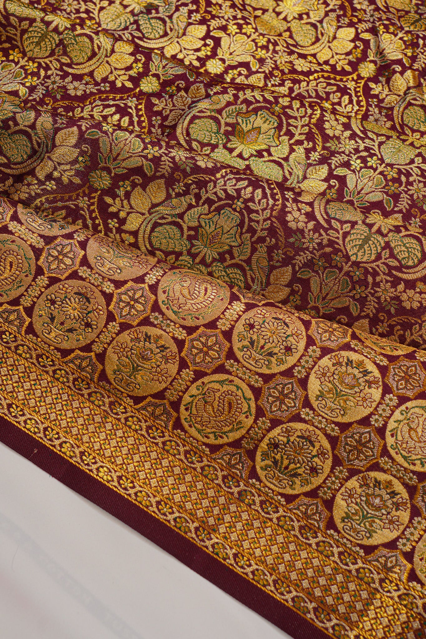 Kanchipuram Silk Tissue Brocade Maroon Saree