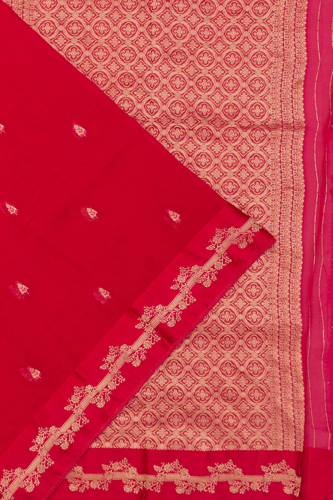 Organza Butta Red Saree With Satin Border