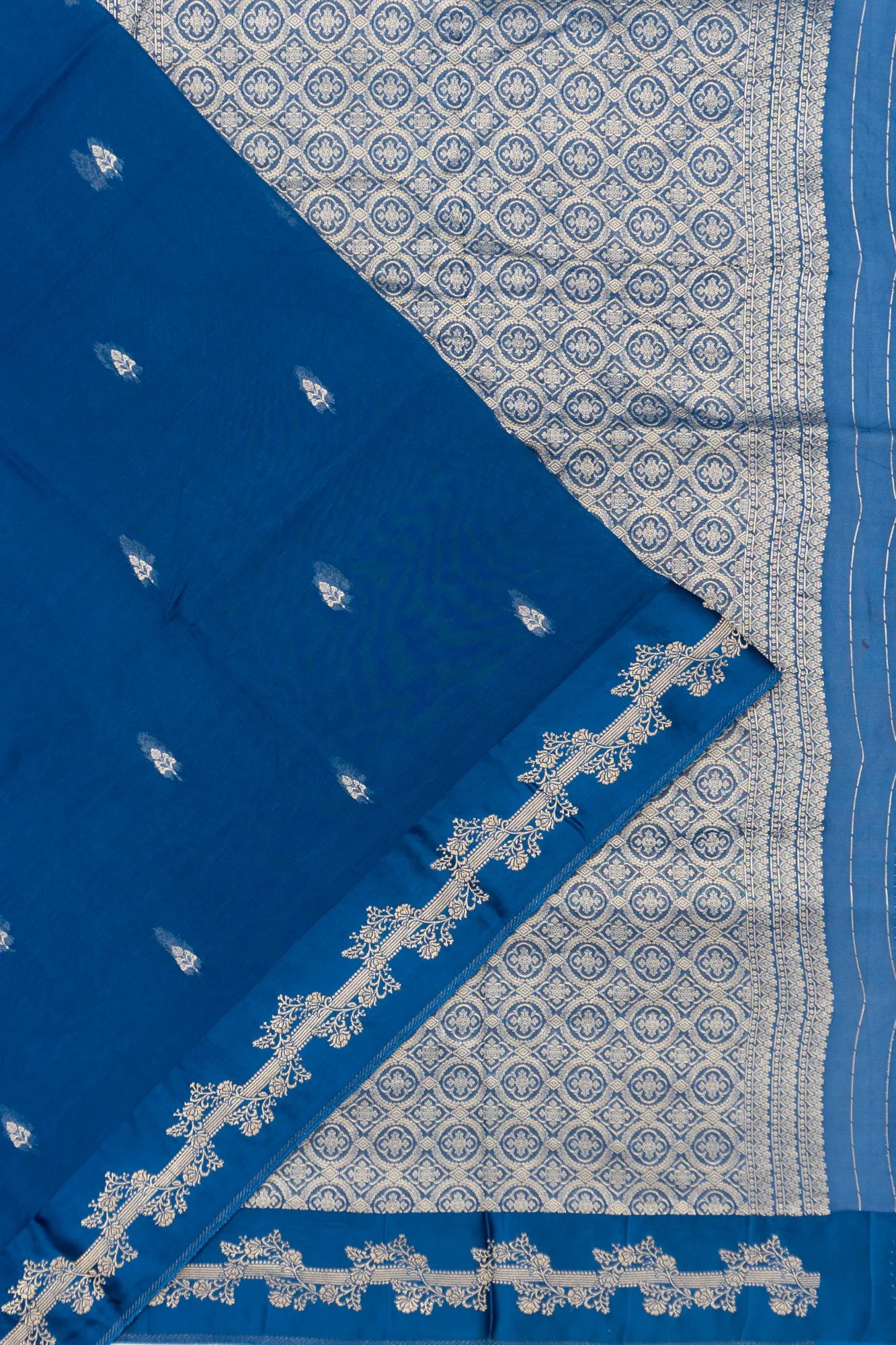 Organza Butta Teal Blue Saree With Satin Border