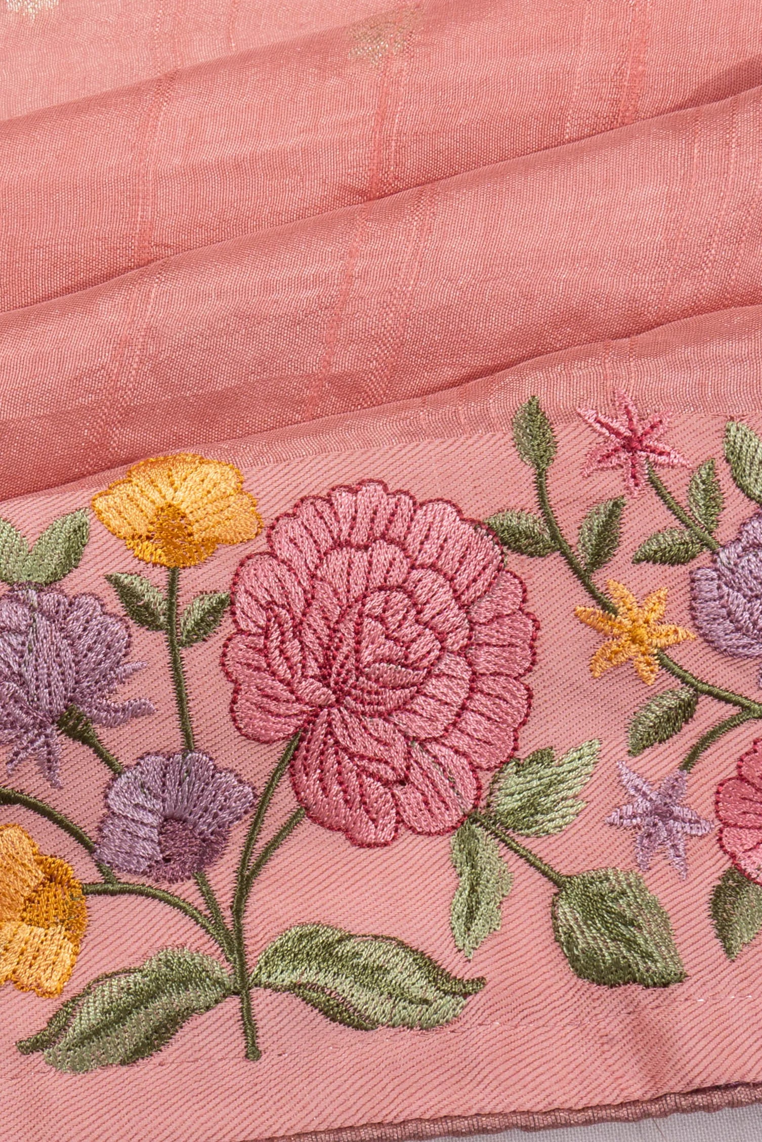 Tussar Butta Peach Saree With Embroidery Border