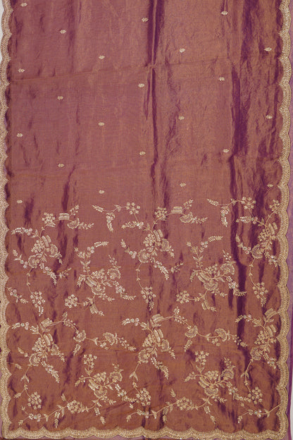 Organza Tissue Embroidery Butta Brown Saree With Scallop Border