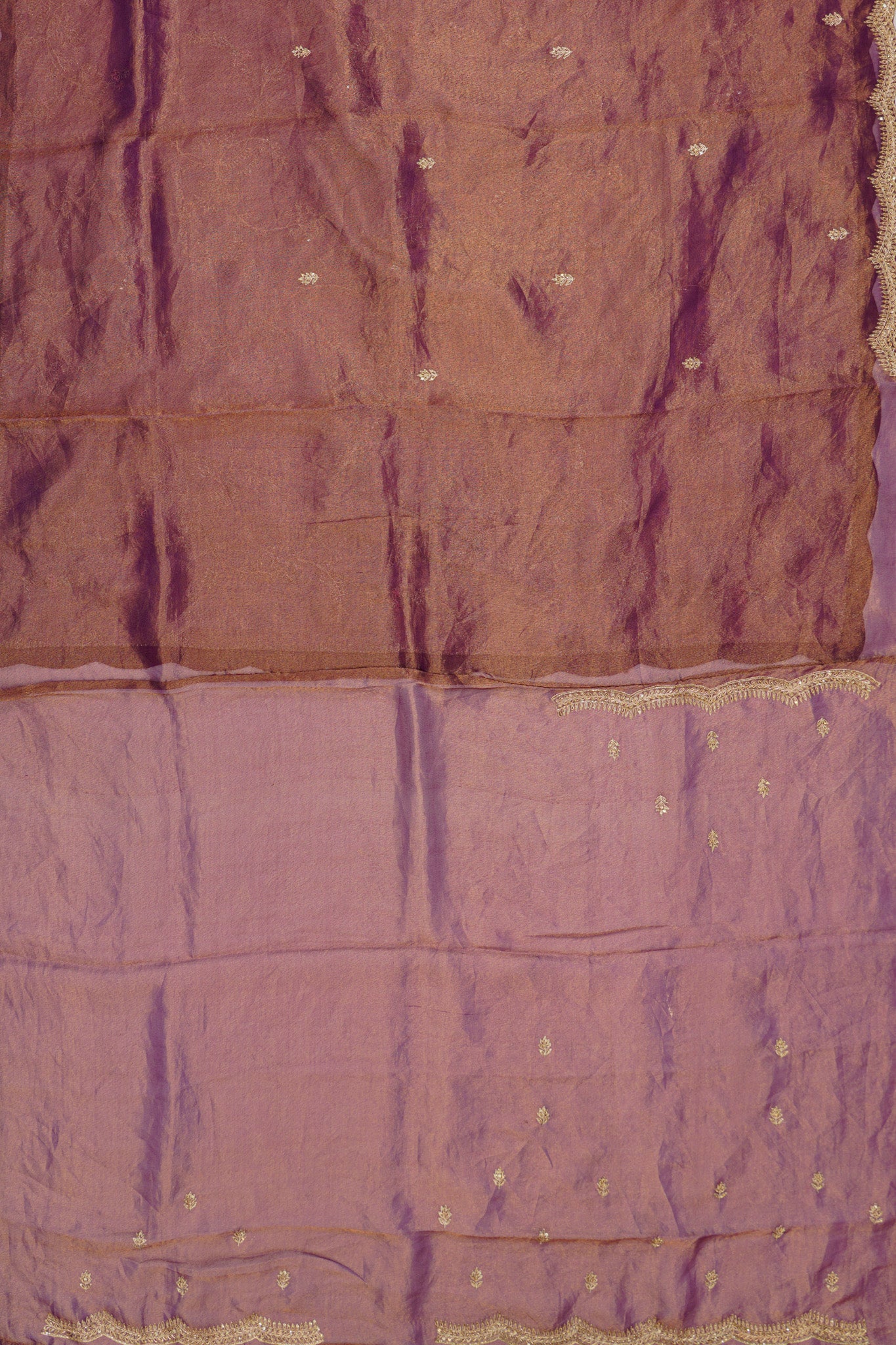 Organza Tissue Embroidery Butta Brown Saree With Scallop Border