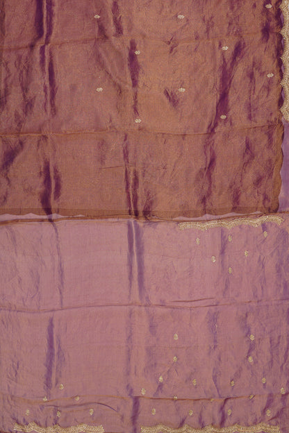 Organza Tissue Embroidery Butta Brown Saree With Scallop Border