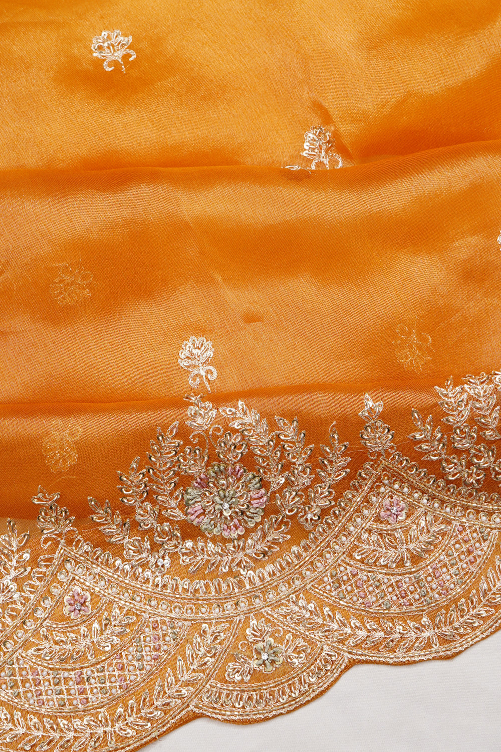Organza Tissue Embroidery Butta Orange Saree