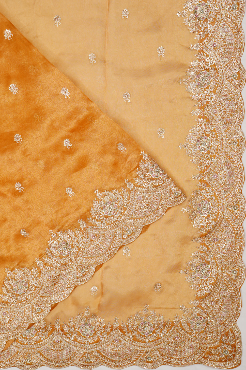 Organza Tissue Embroidery Butta Orange Saree