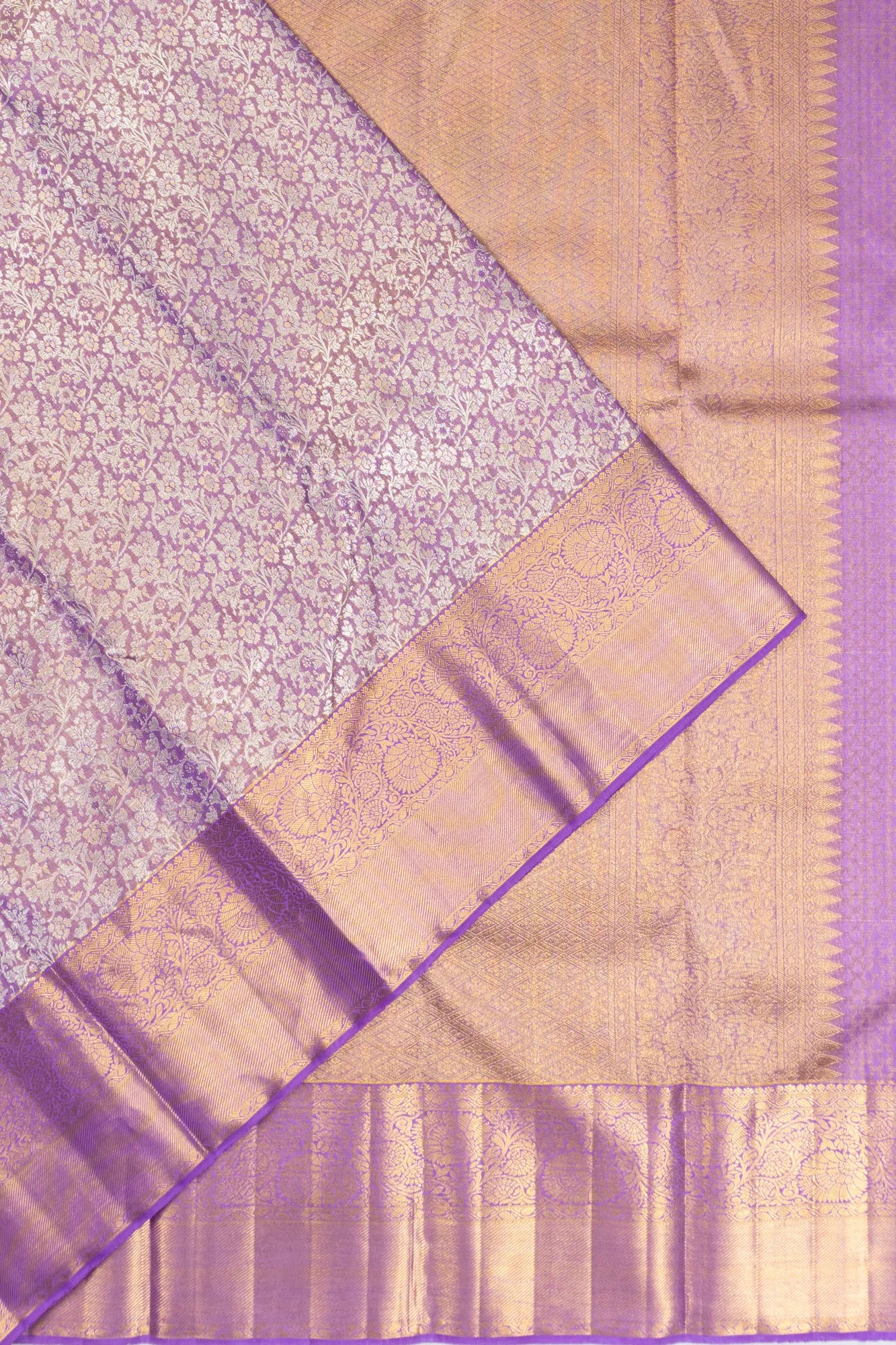 Kanchipuram Silk Tissue Brocade Lavender Saree