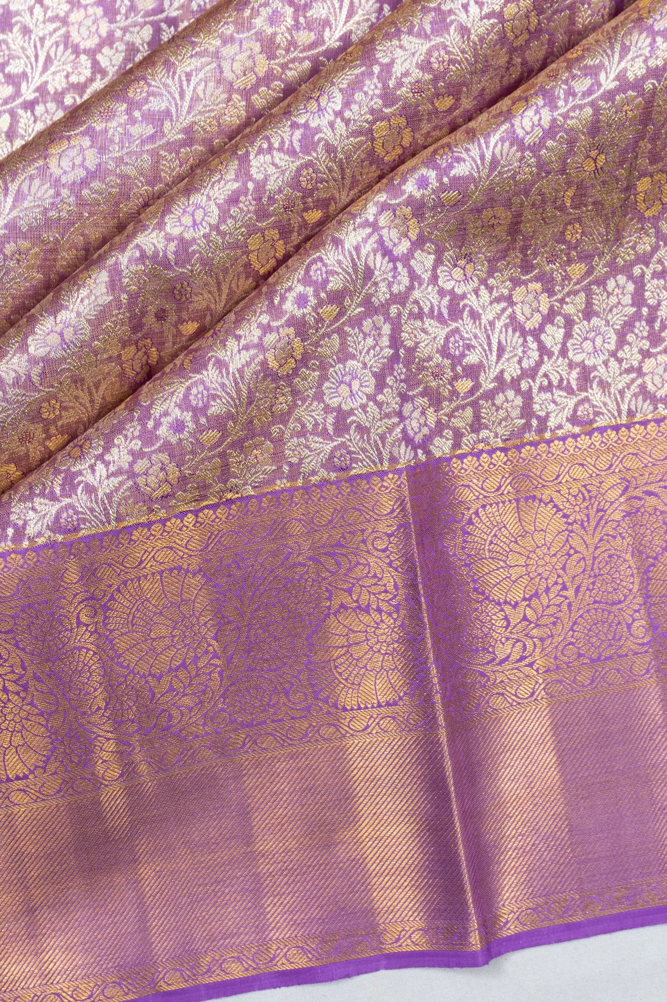Kanchipuram Silk Tissue Brocade Lavender Saree