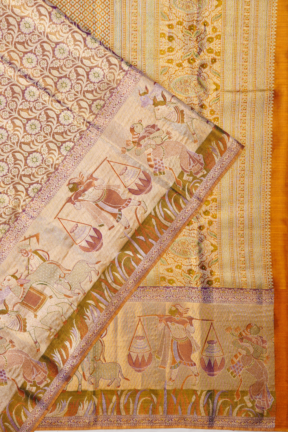 Kanchipuram Silk Tissue Brocade Gold Saree
