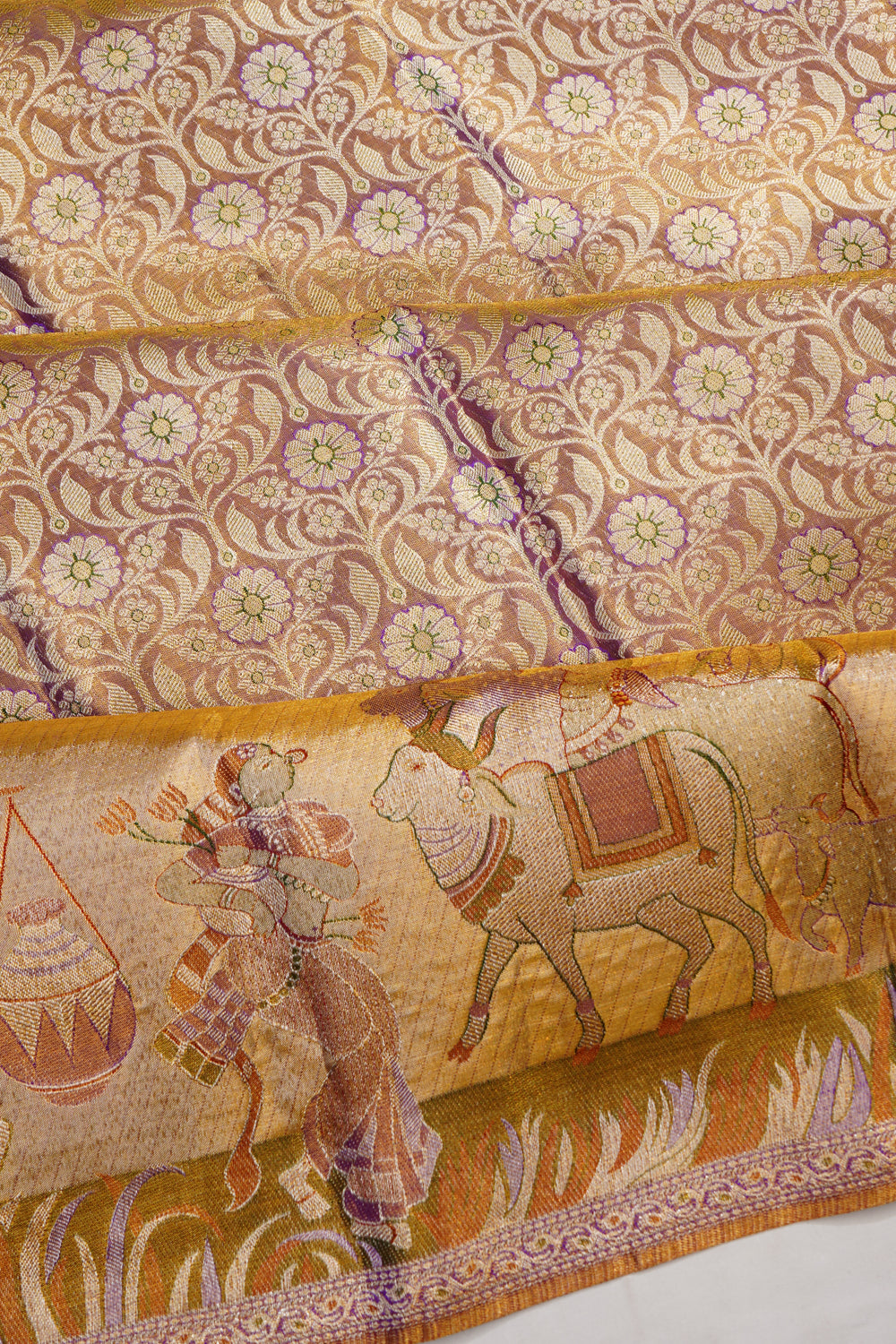 Kanchipuram Silk Tissue Brocade Gold Saree