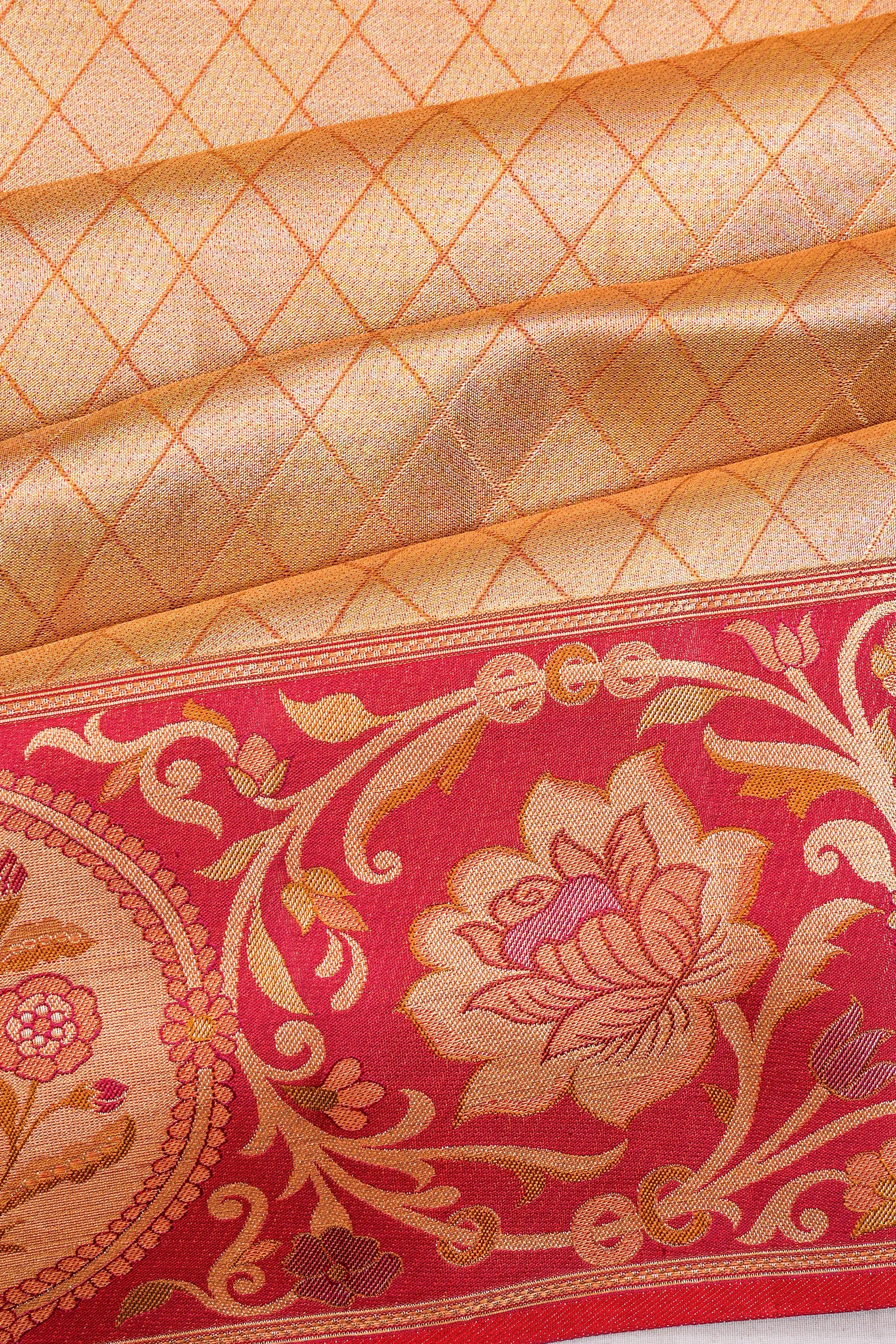 Kanchipuram Silk Tissue Brocade Peach Saree