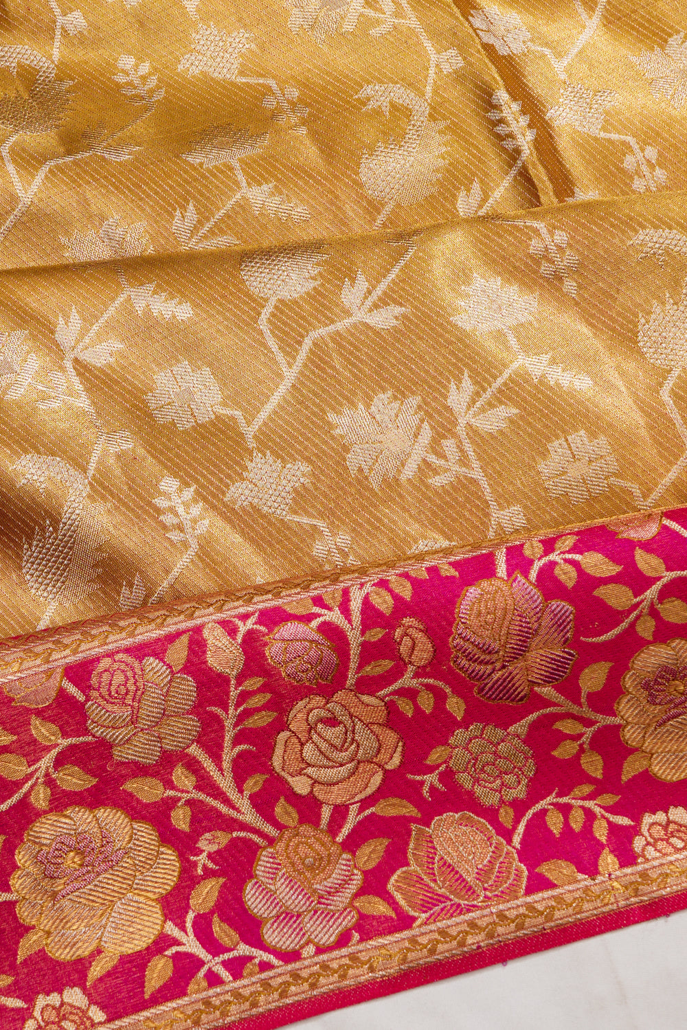 Kanchipuram Silk Tissue Jaal Gold Saree