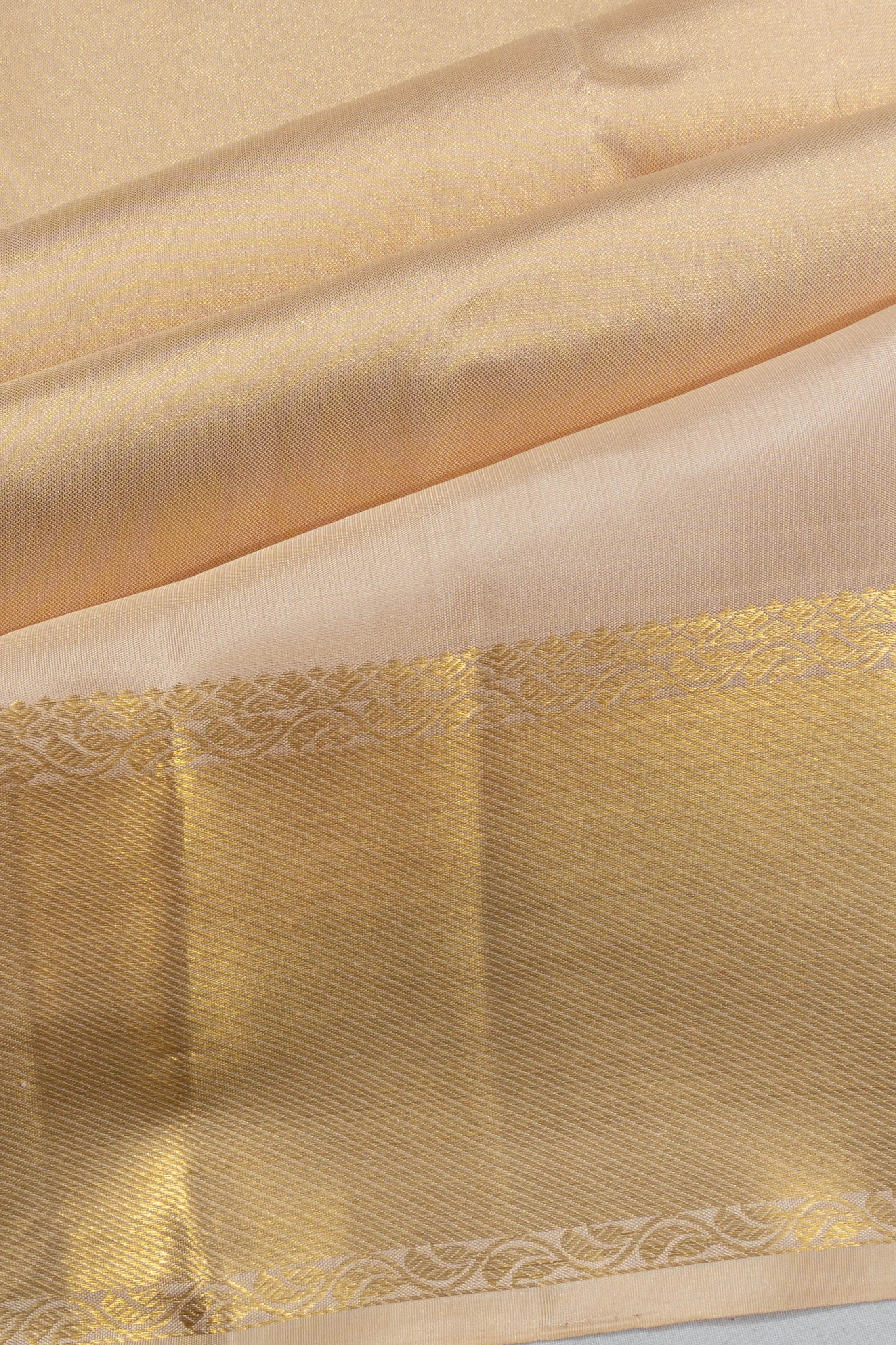 Kanchipuram Silk Tissue Plain Beige Saree