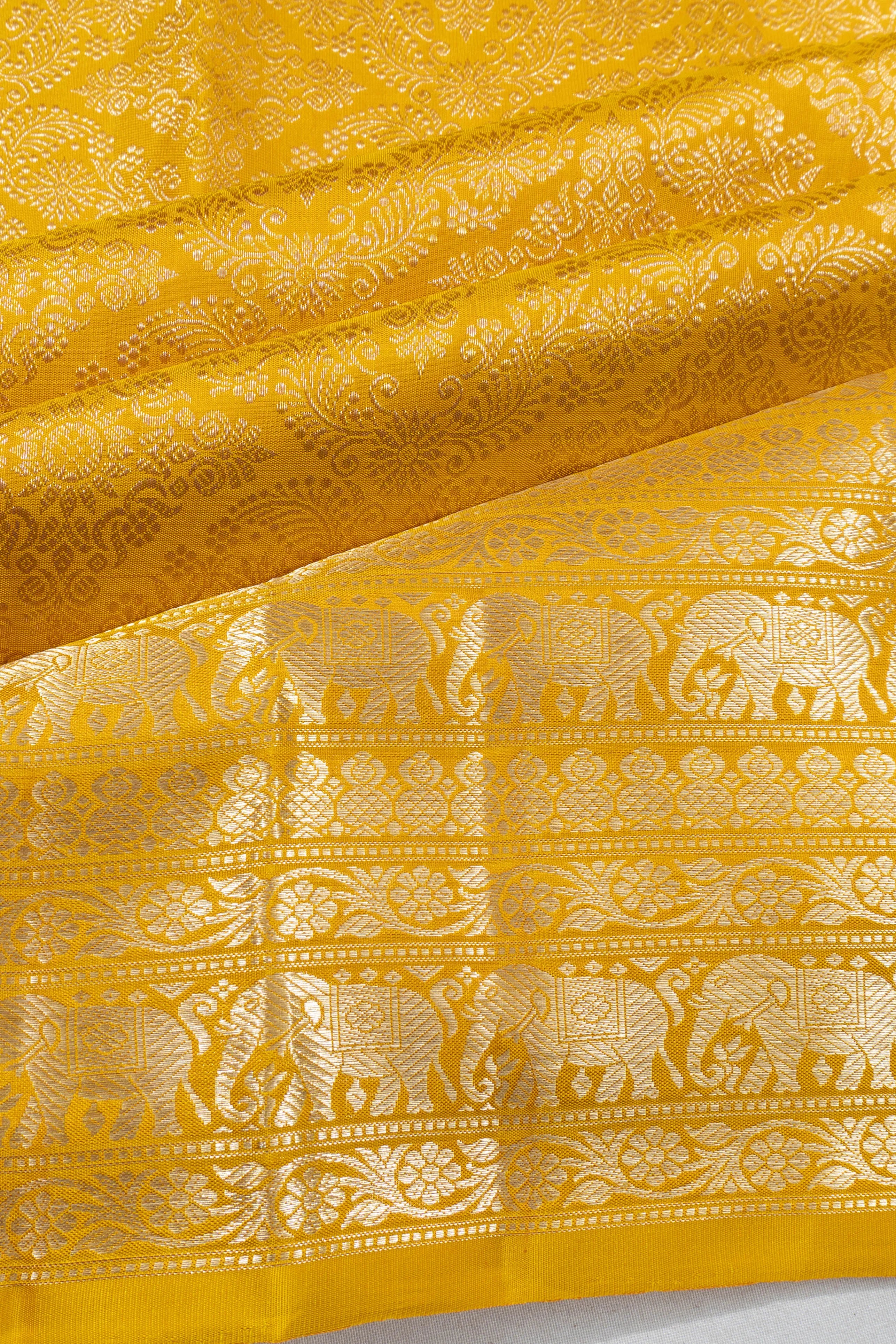 Kanchipuram Silk Brocade Yellow Saree