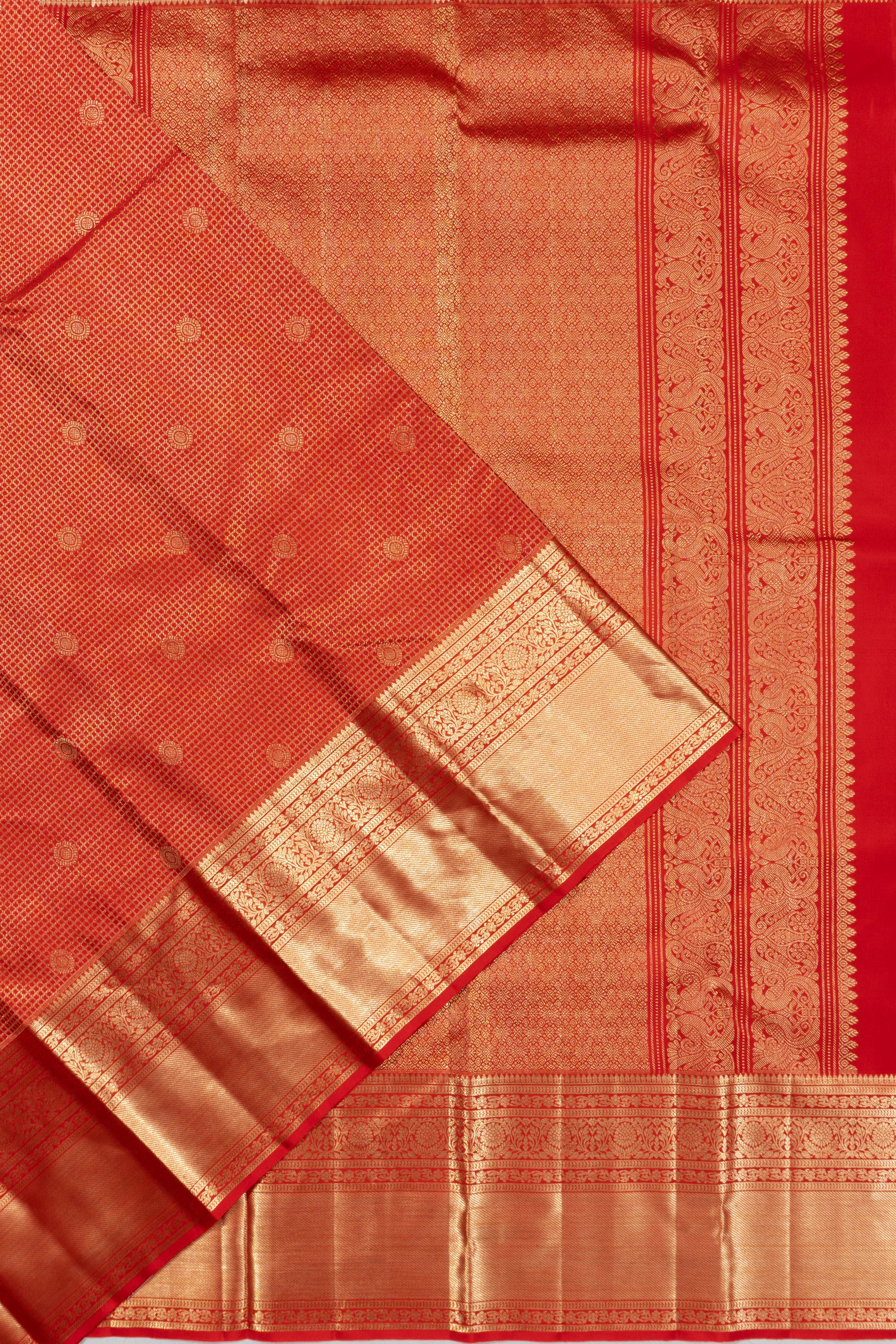 Kanchipuram Silk Checks And Butta Red Saree