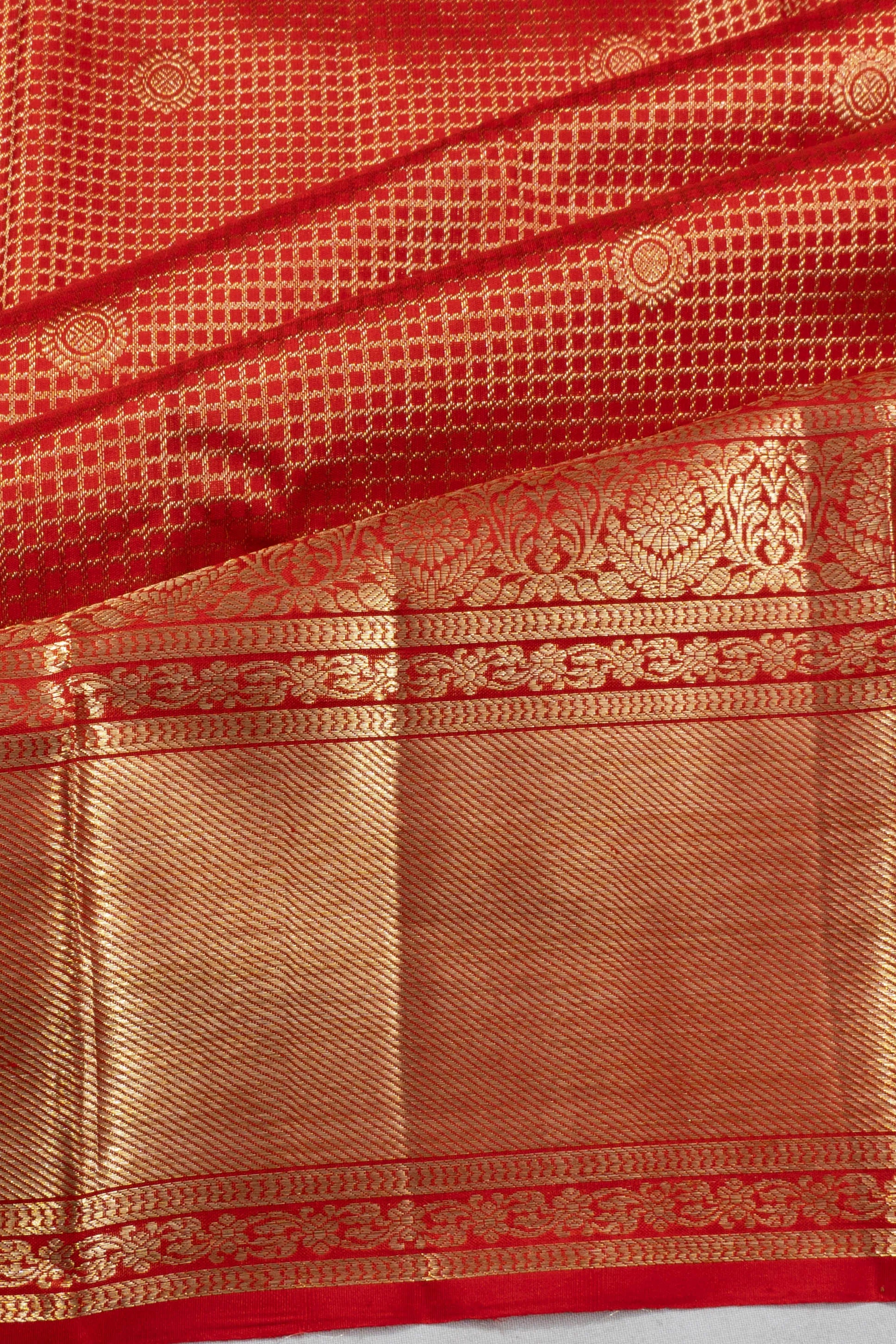 Kanchipuram Silk Checks And Butta Red Saree