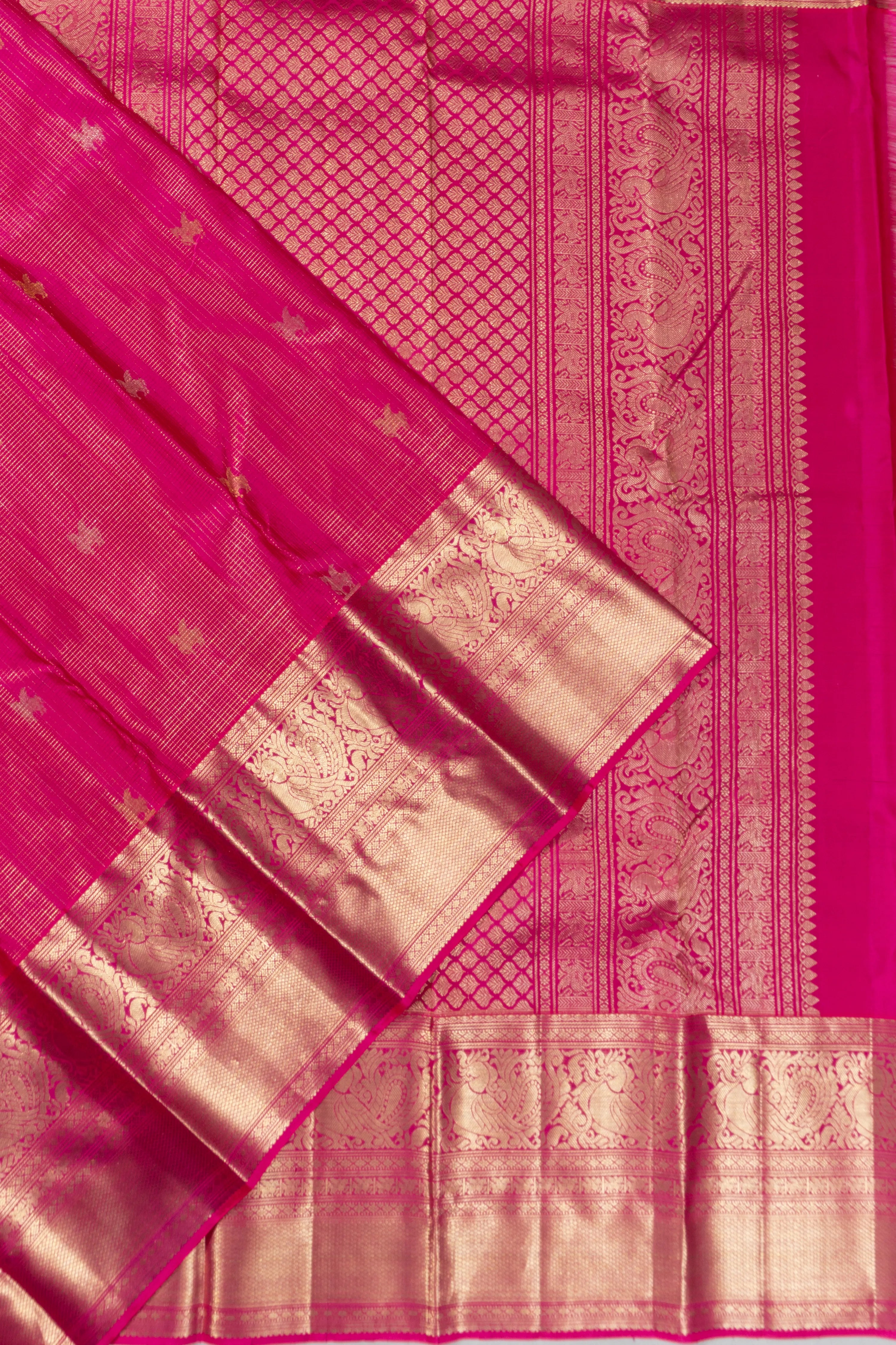 Kanchipuram Silk Checks And Butta Rani Pink Saree
