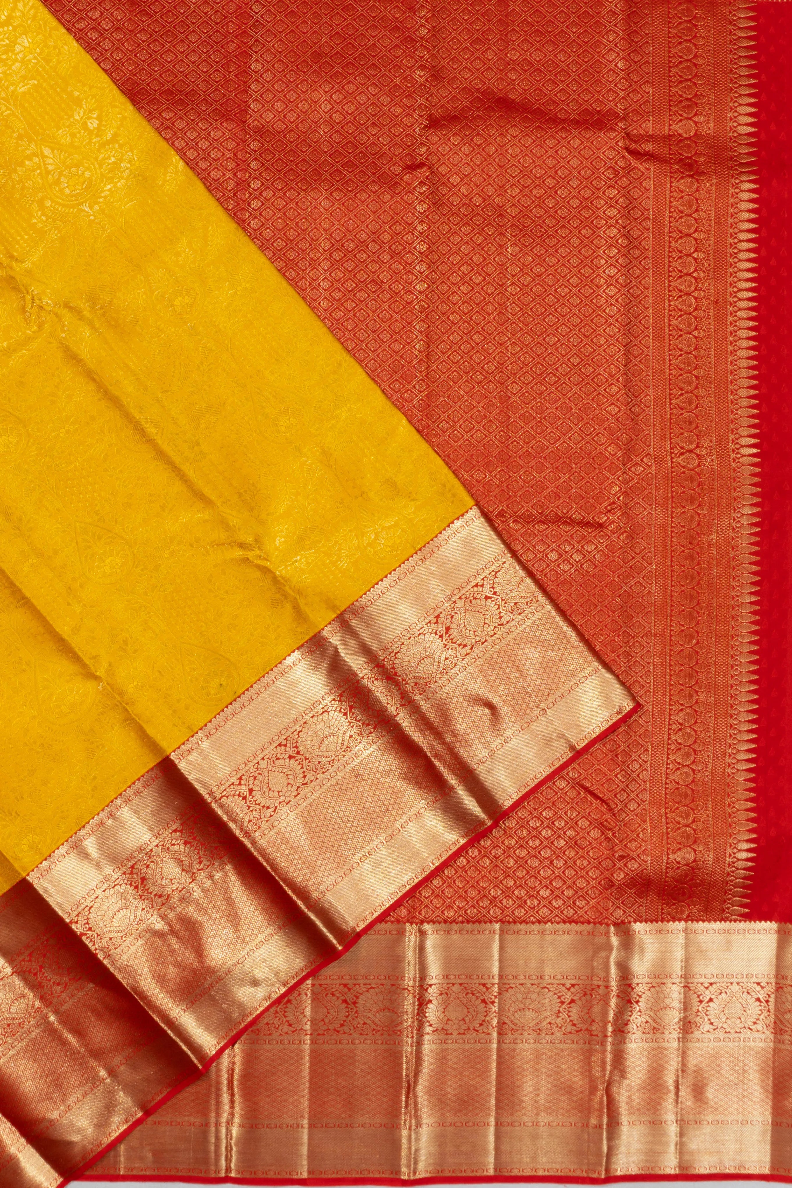 Kanchipuram Silk Brocade Yellow Saree