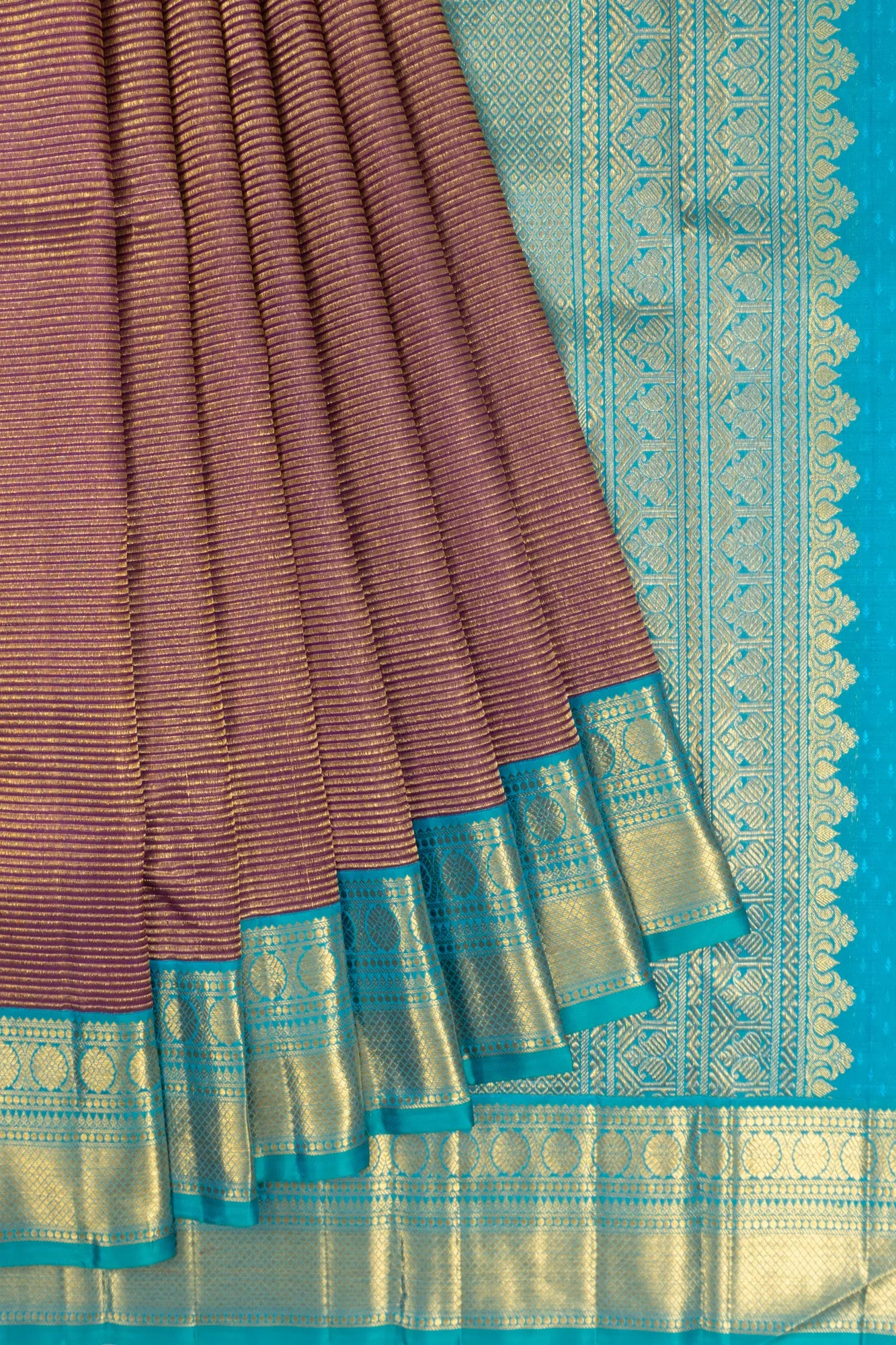 Kanchipuram Silk Oosi Lines Purple Saree