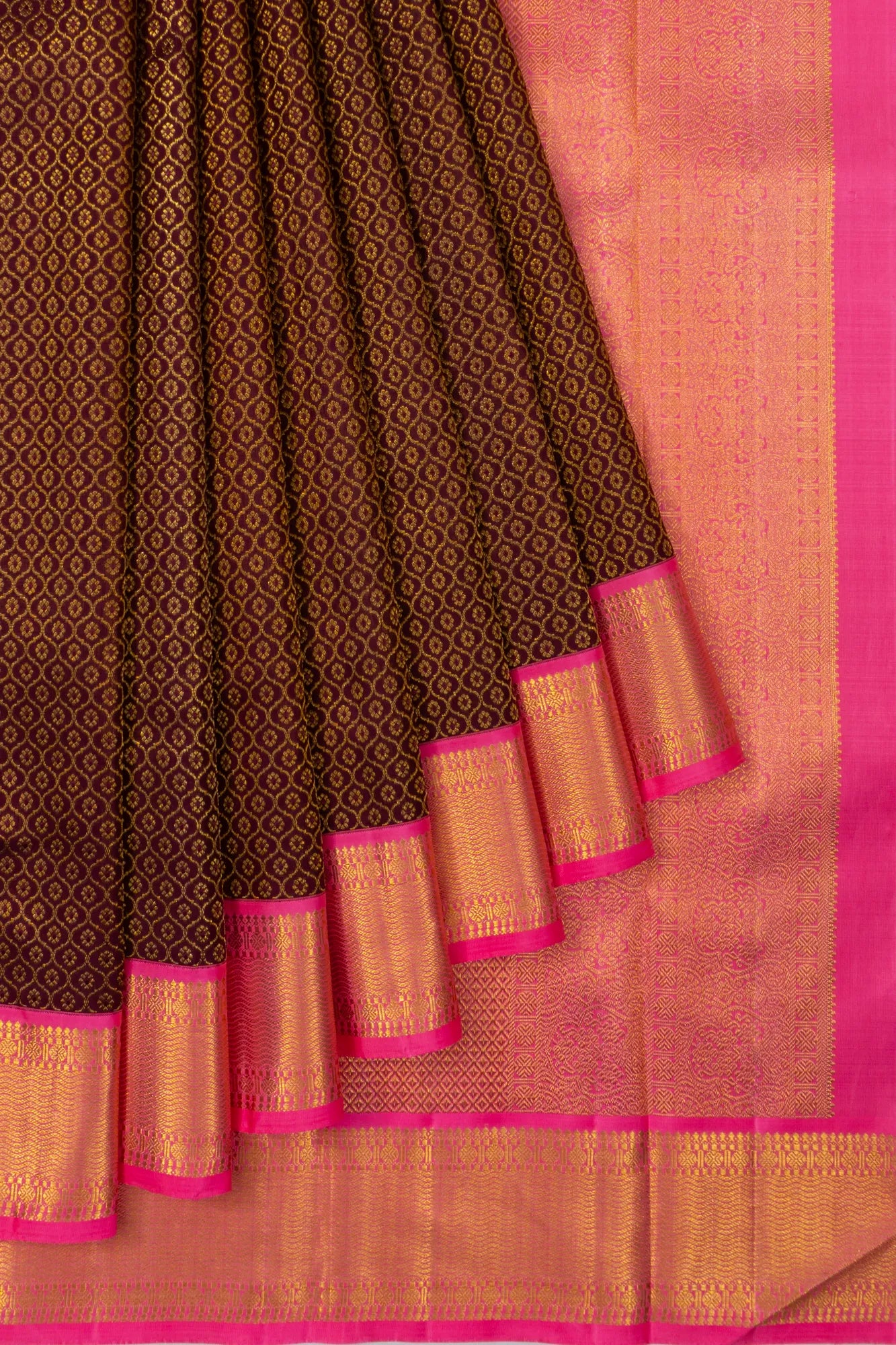 Kanchipuram Silk Brocade Brown Saree