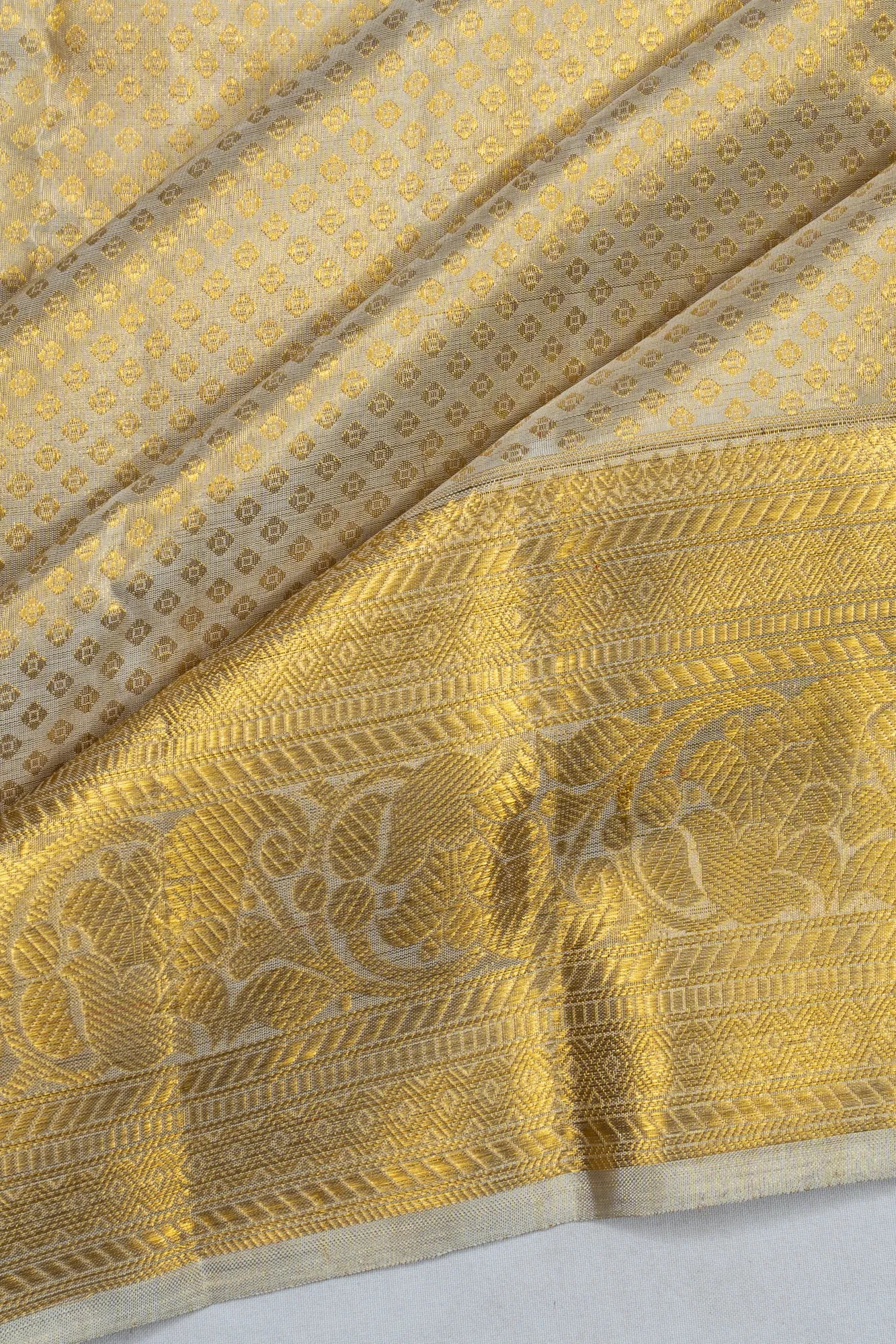 Kanchipuram Silk Tissue Brocade Gold Saree