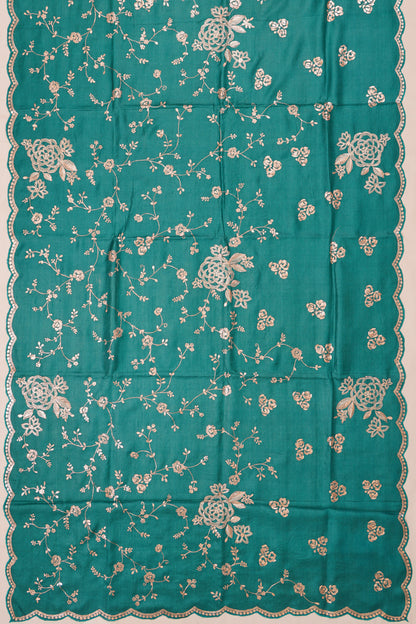 Tussar Embroidery Jaal Green Saree With Scallop Border