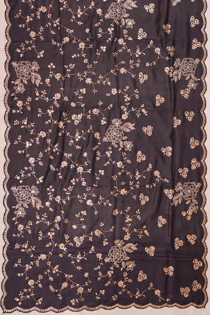 Tussar Embroidery Jaal Black Saree With Scallop Border