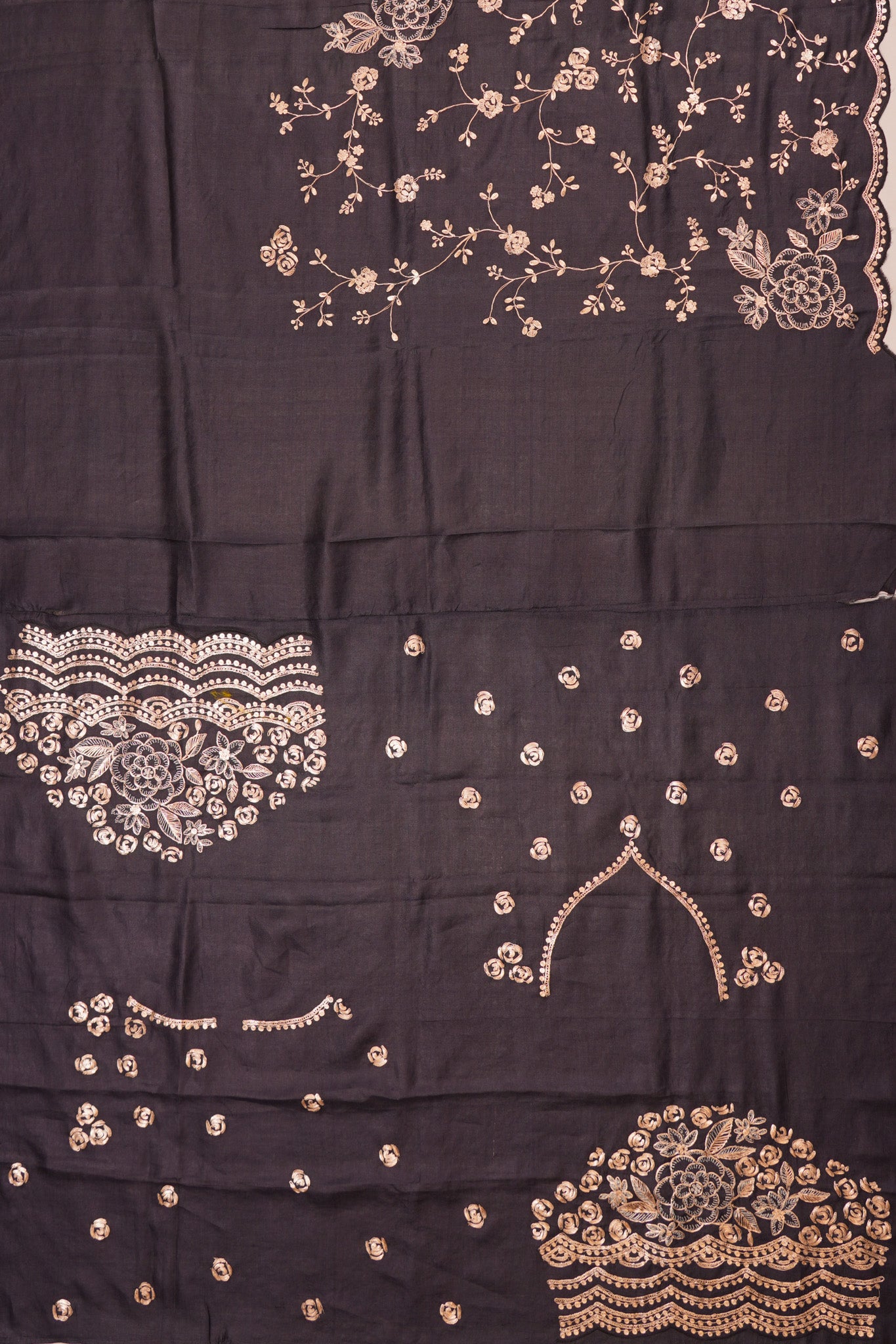 Tussar Embroidery Jaal Black Saree With Scallop Border