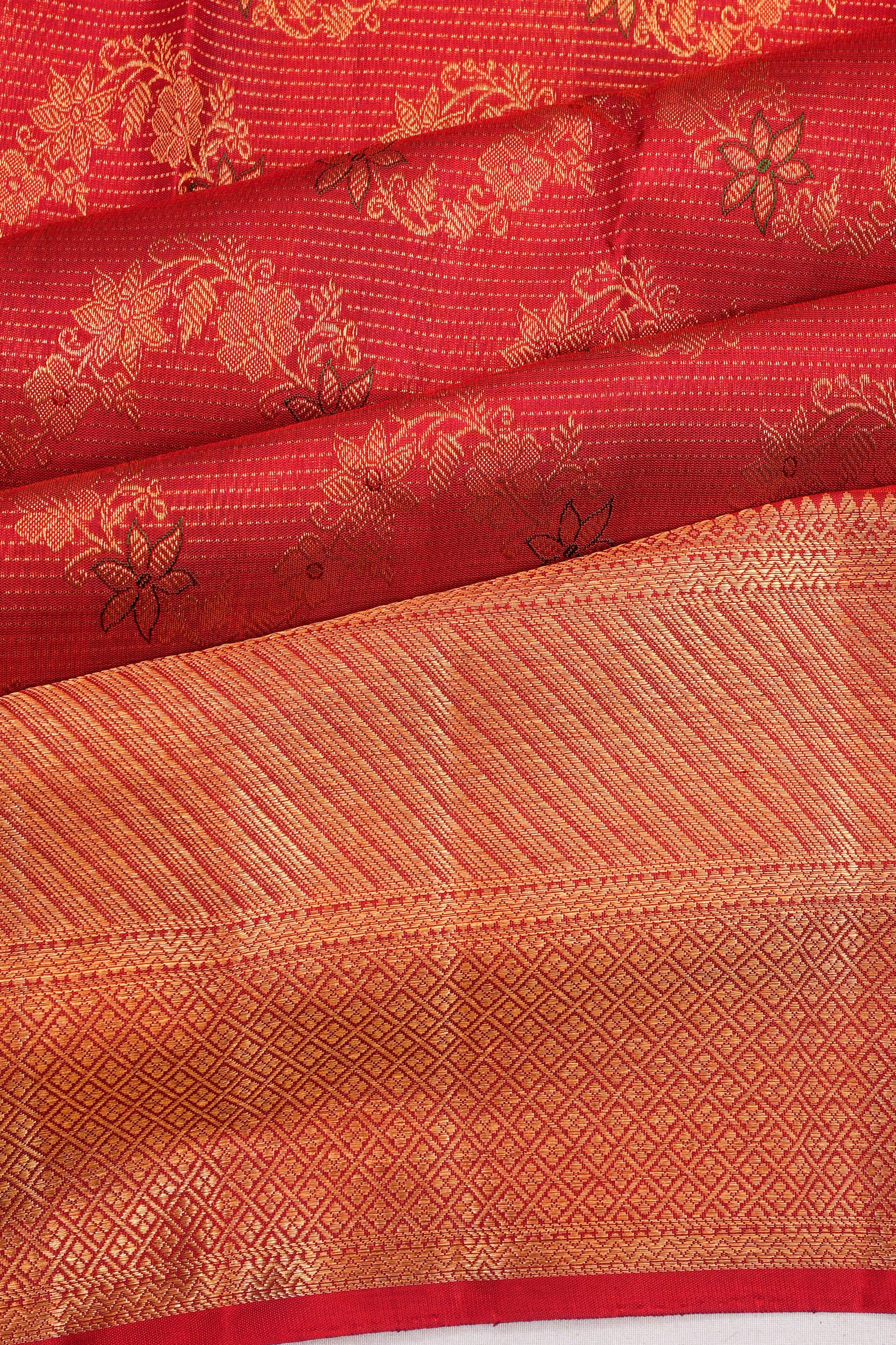 Kanchipuram Silk Brocade Red Saree