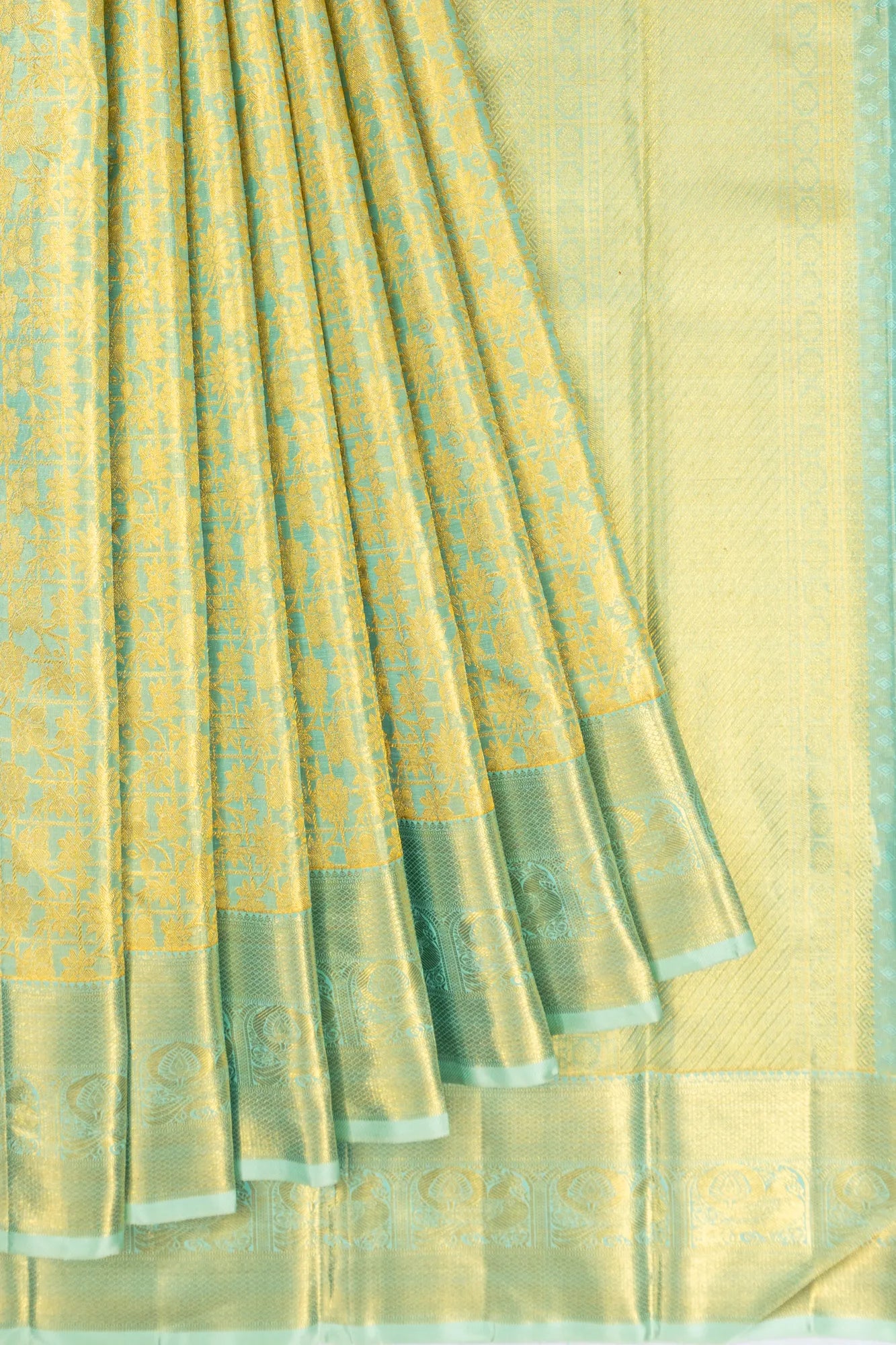 Kanchipuram Silk Tissue Checks And Brocade Sky Blue Saree